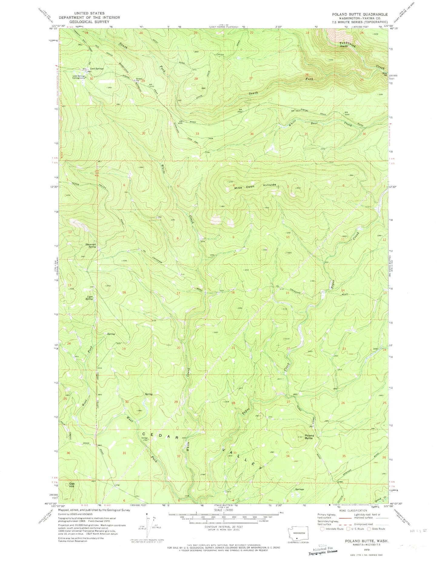 Classic USGS Poland Butte Washington 7.5'x7.5' Topo Map Image
