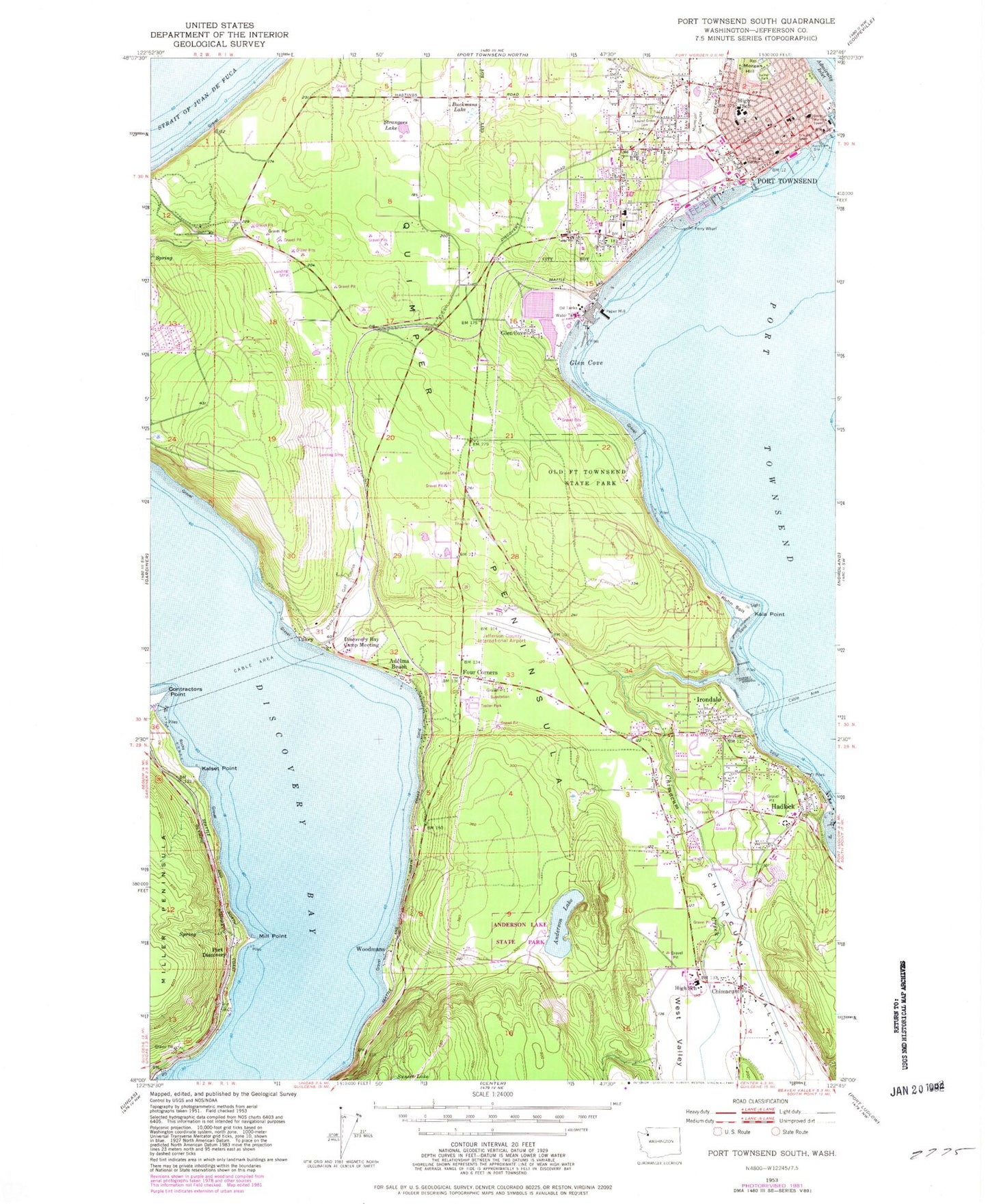 Classic USGS Port Townsend South Washington 7.5'x7.5' Topo Map Image