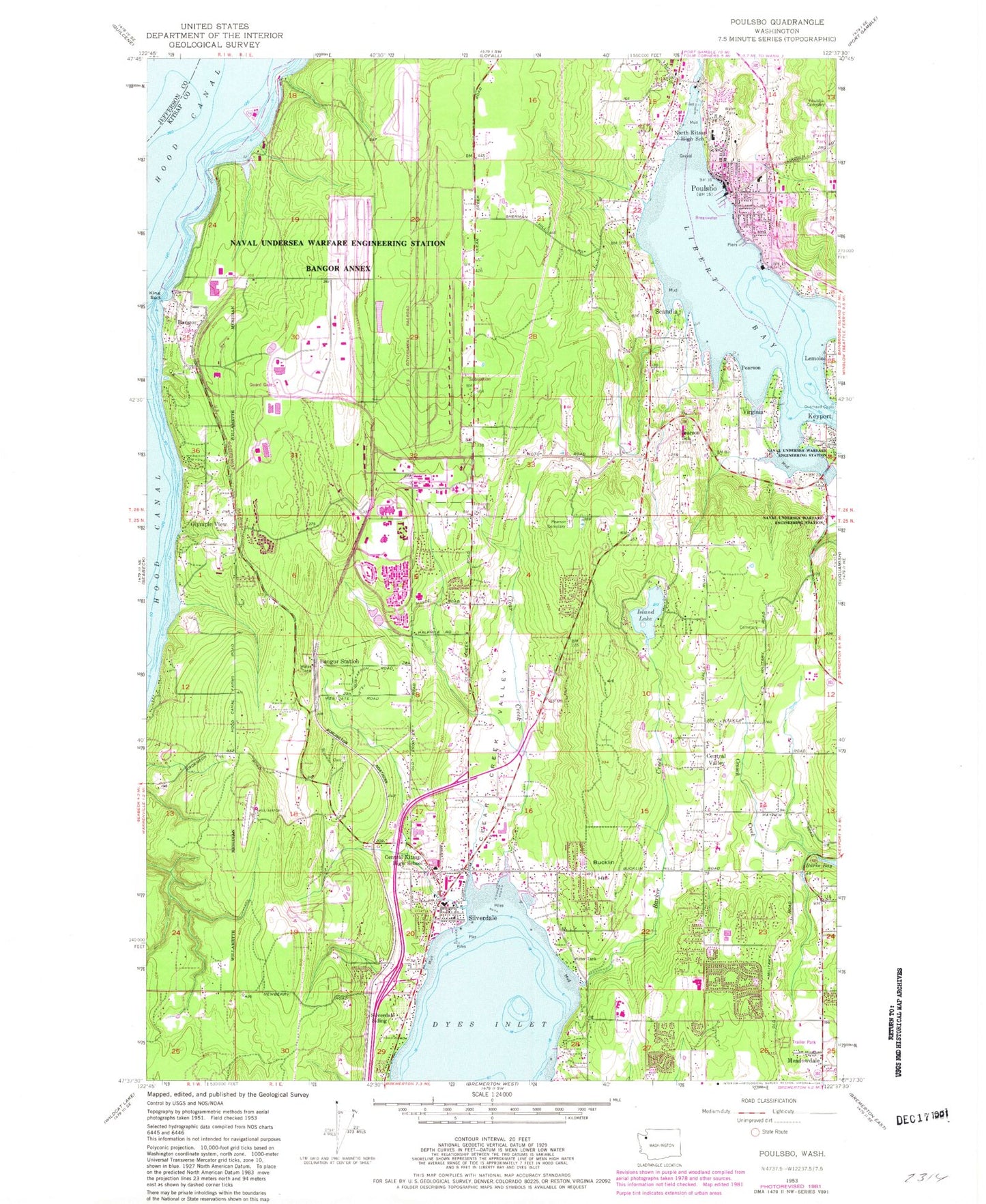 Classic USGS Poulsbo Washington 7.5'x7.5' Topo Map Image