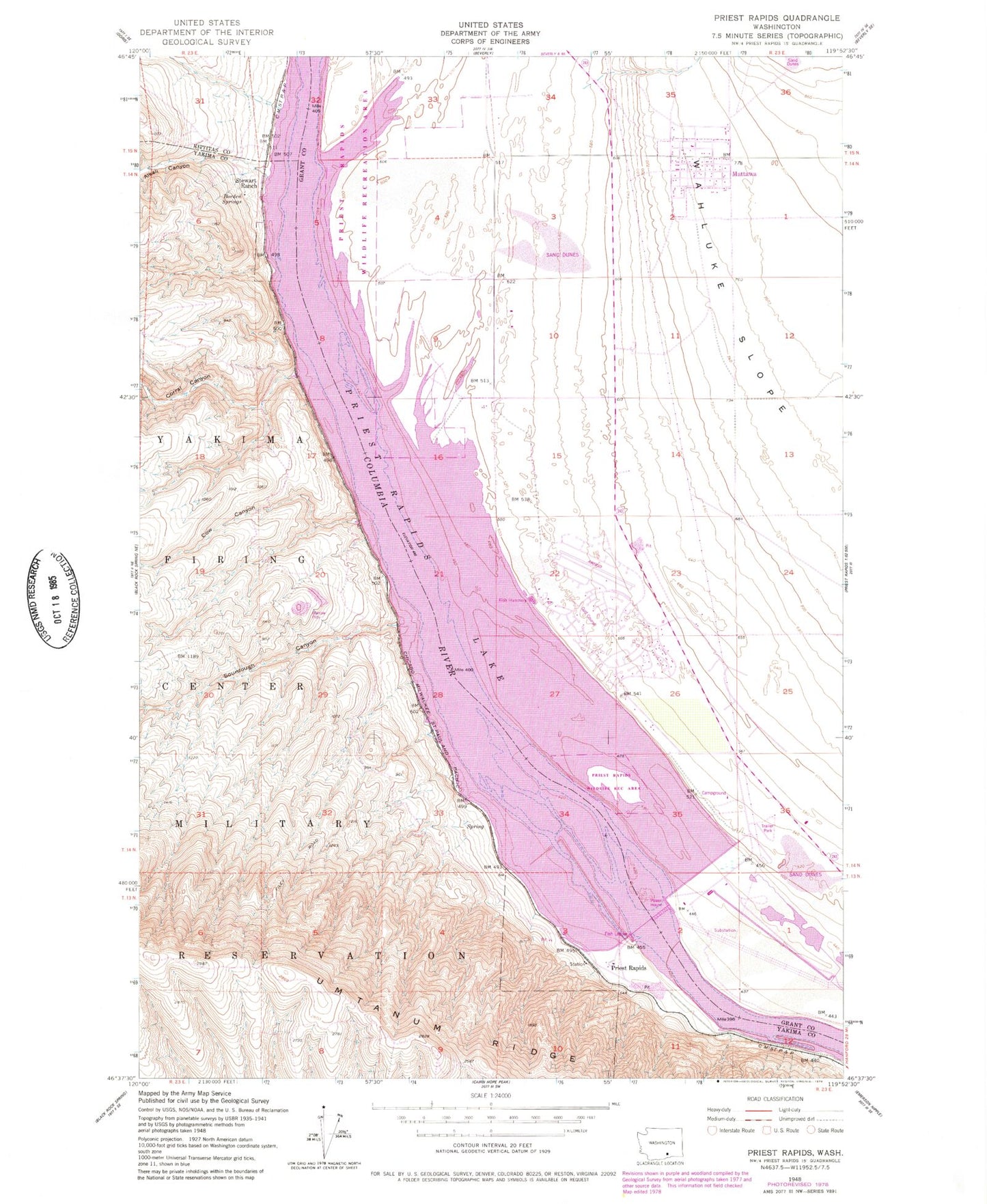 Classic USGS Priest Rapids Washington 7.5'x7.5' Topo Map Image
