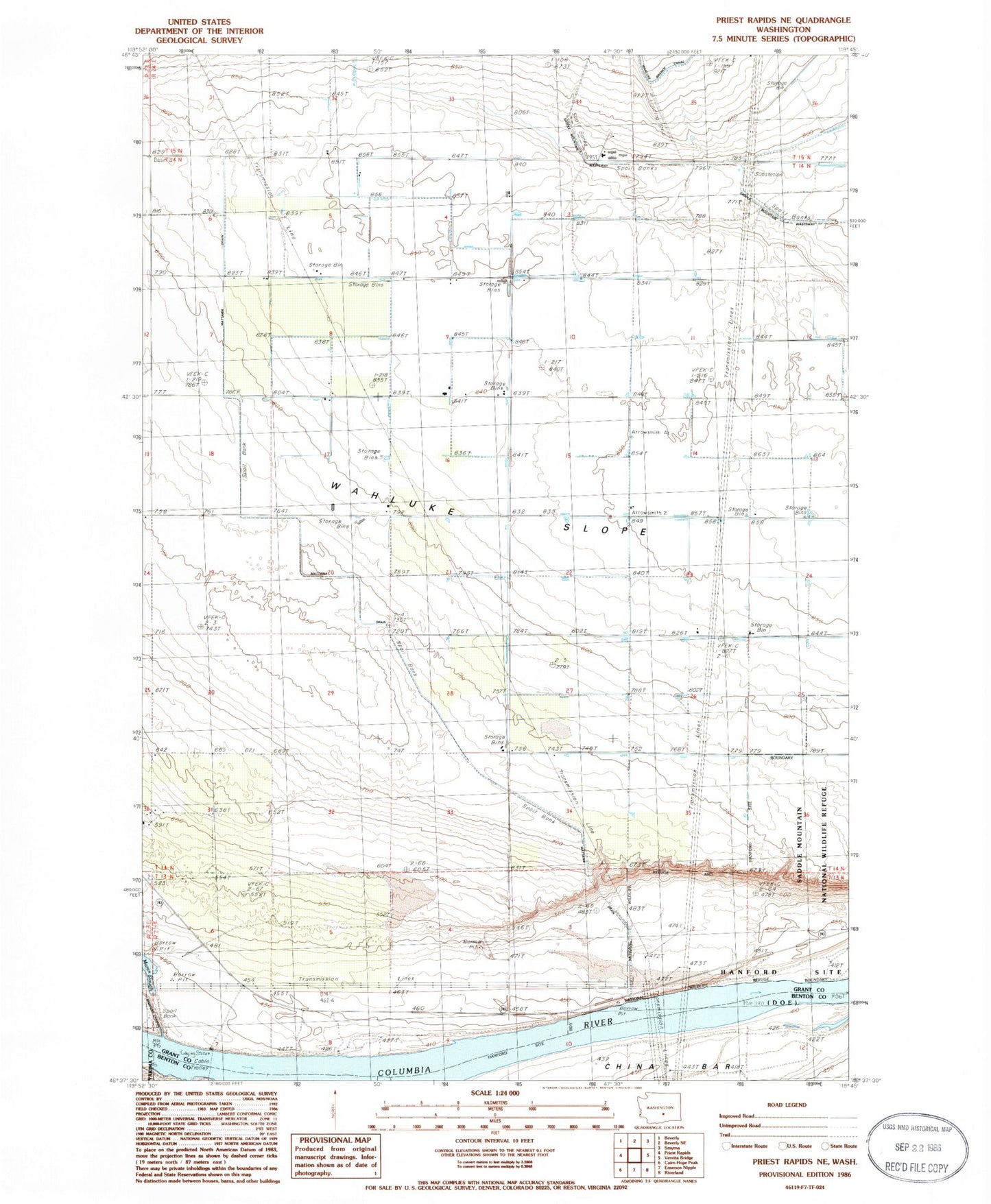 Classic USGS Priest Rapids NE Washington 7.5'x7.5' Topo Map Image
