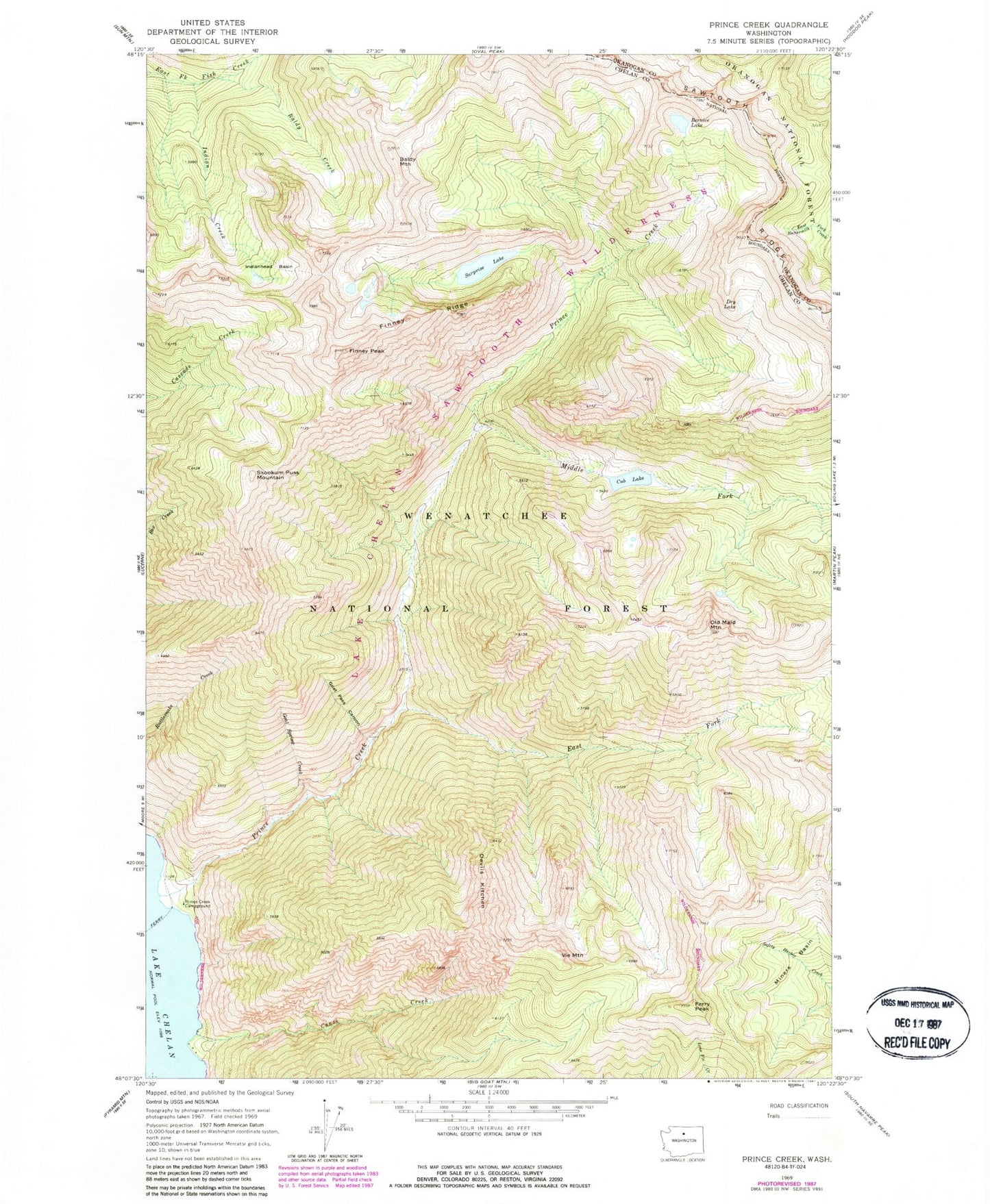 Classic USGS Prince Creek Washington 7.5'x7.5' Topo Map Image