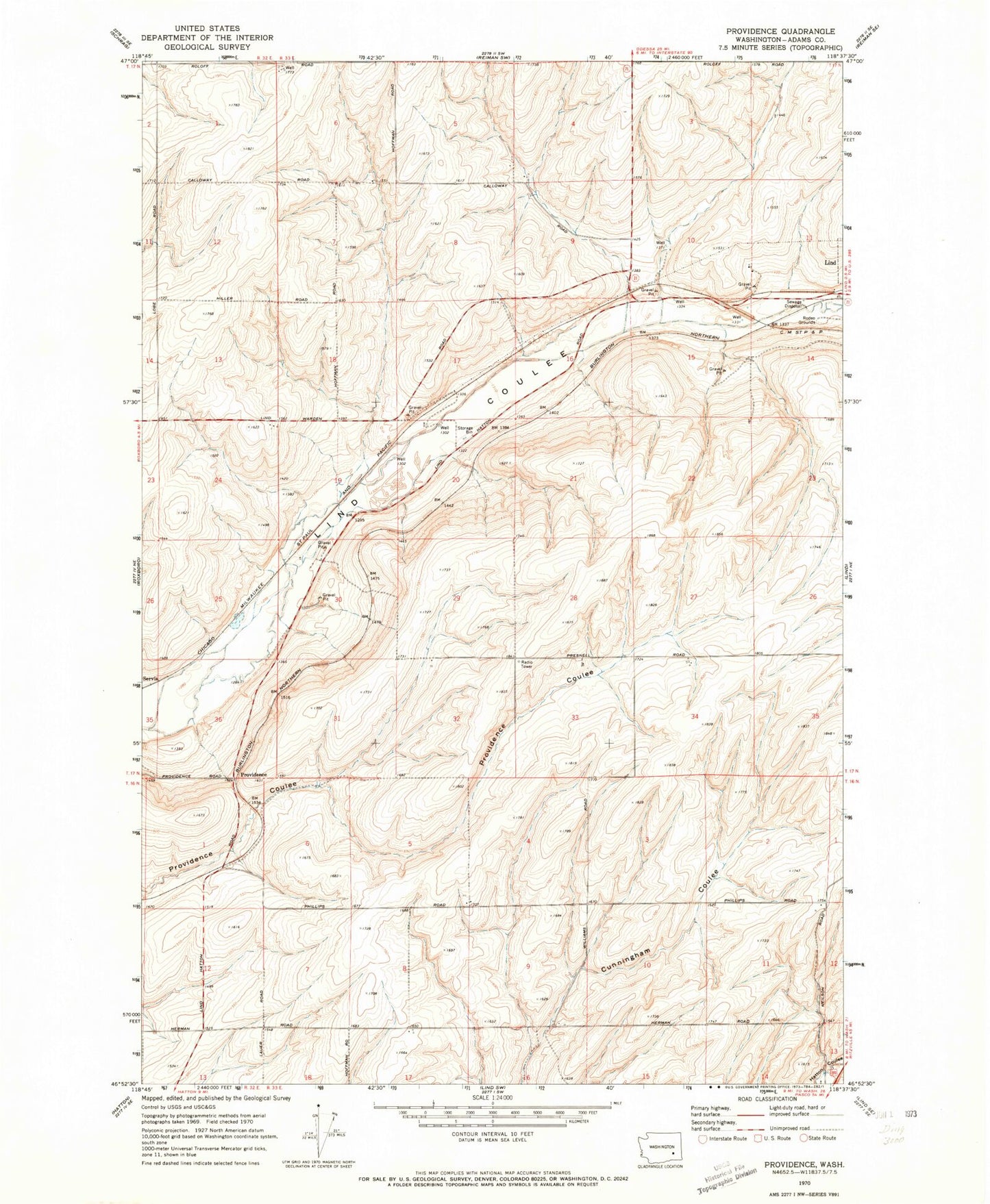 Classic USGS Providence Washington 7.5'x7.5' Topo Map Image