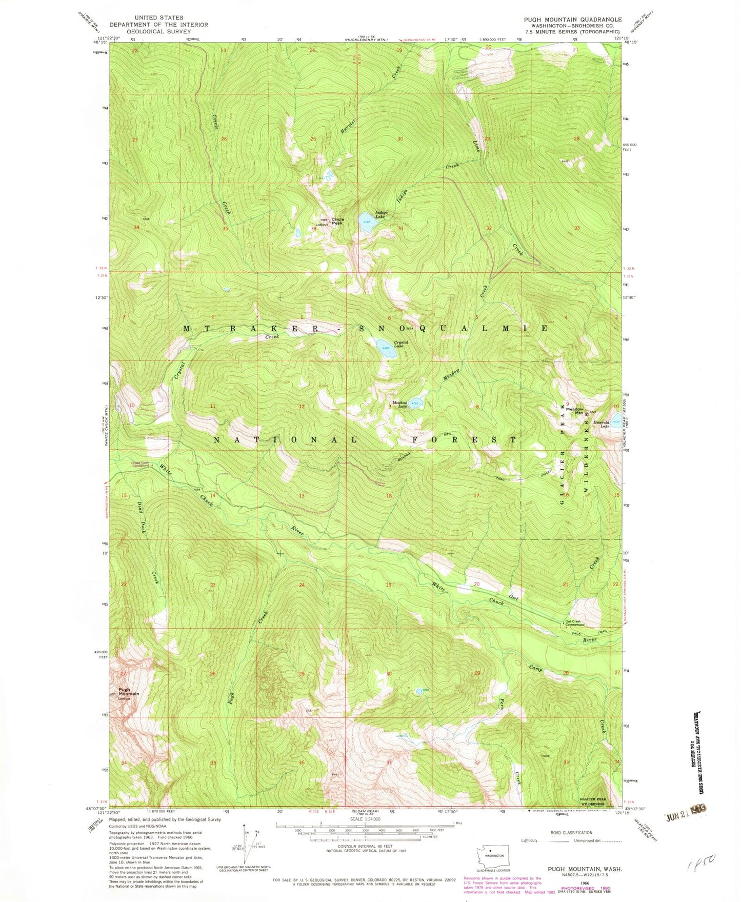 Classic USGS Mount Pugh Washington 7.5'x7.5' Topo Map Image