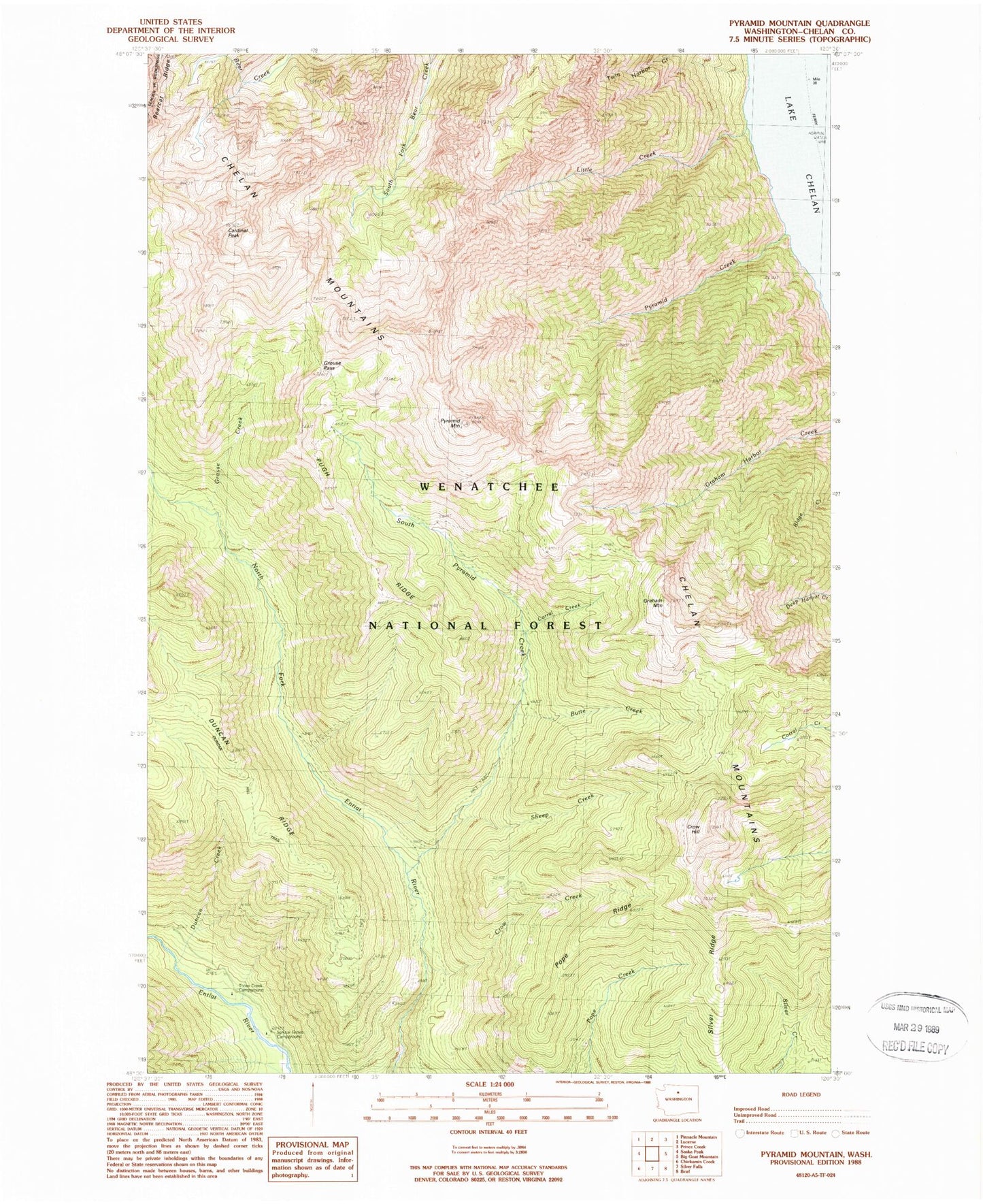 Classic USGS Pyramid Mountain Washington 7.5'x7.5' Topo Map Image