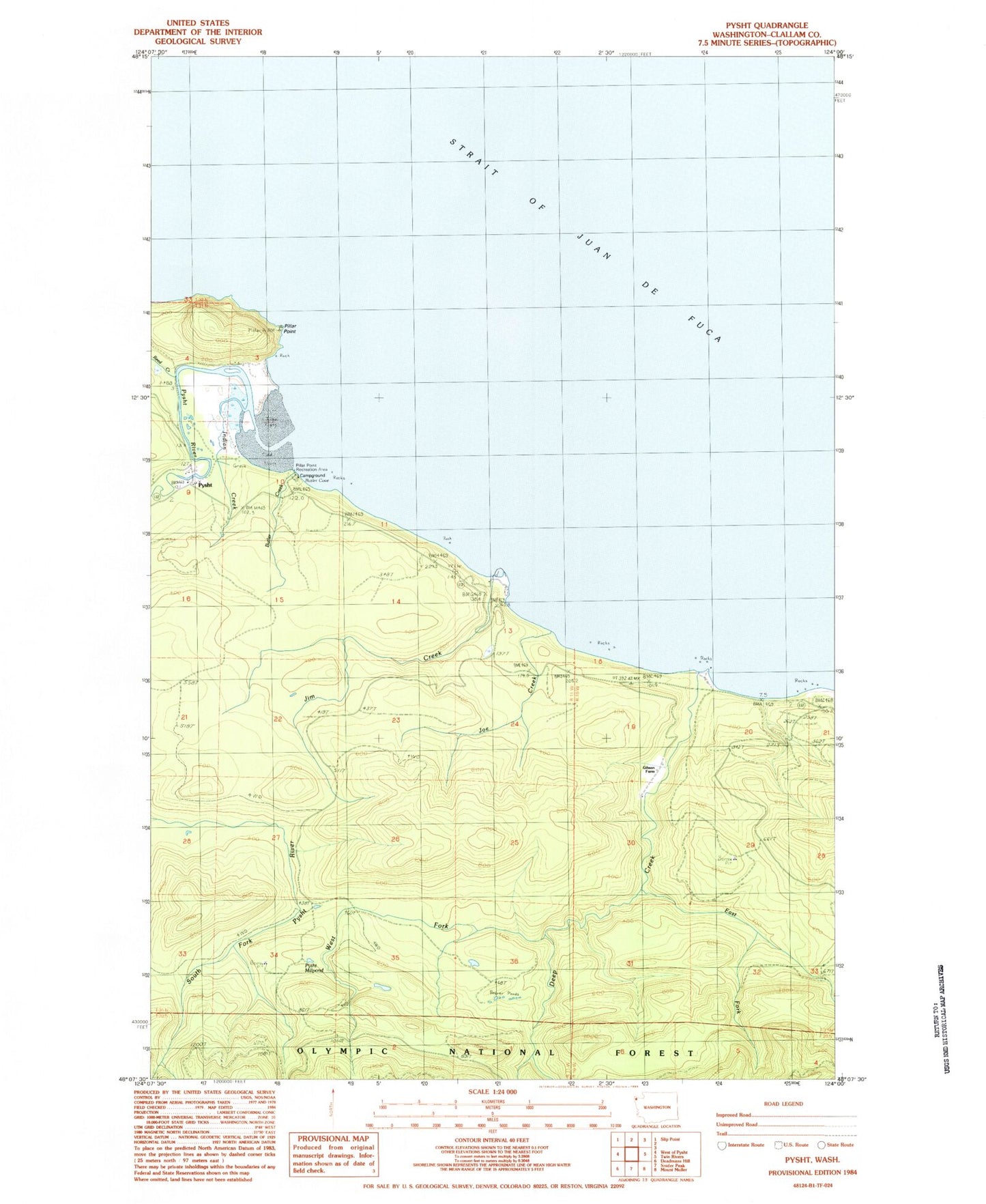 Classic USGS Pysht Washington 7.5'x7.5' Topo Map Image