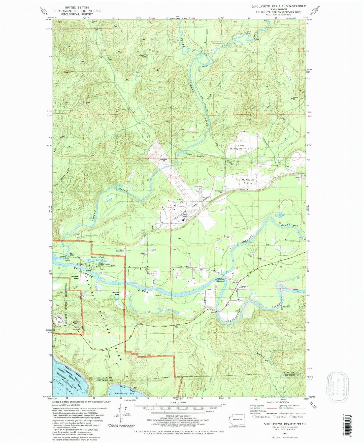 Classic USGS Quillayute Prairie Washington 7.5'x7.5' Topo Map Image