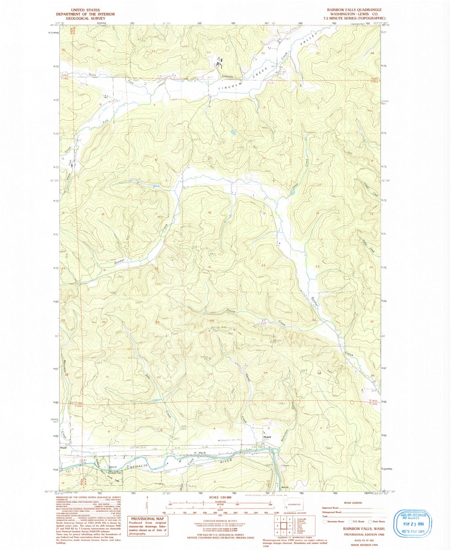 Classic USGS Rainbow Falls Washington 7.5'x7.5' Topo Map Image