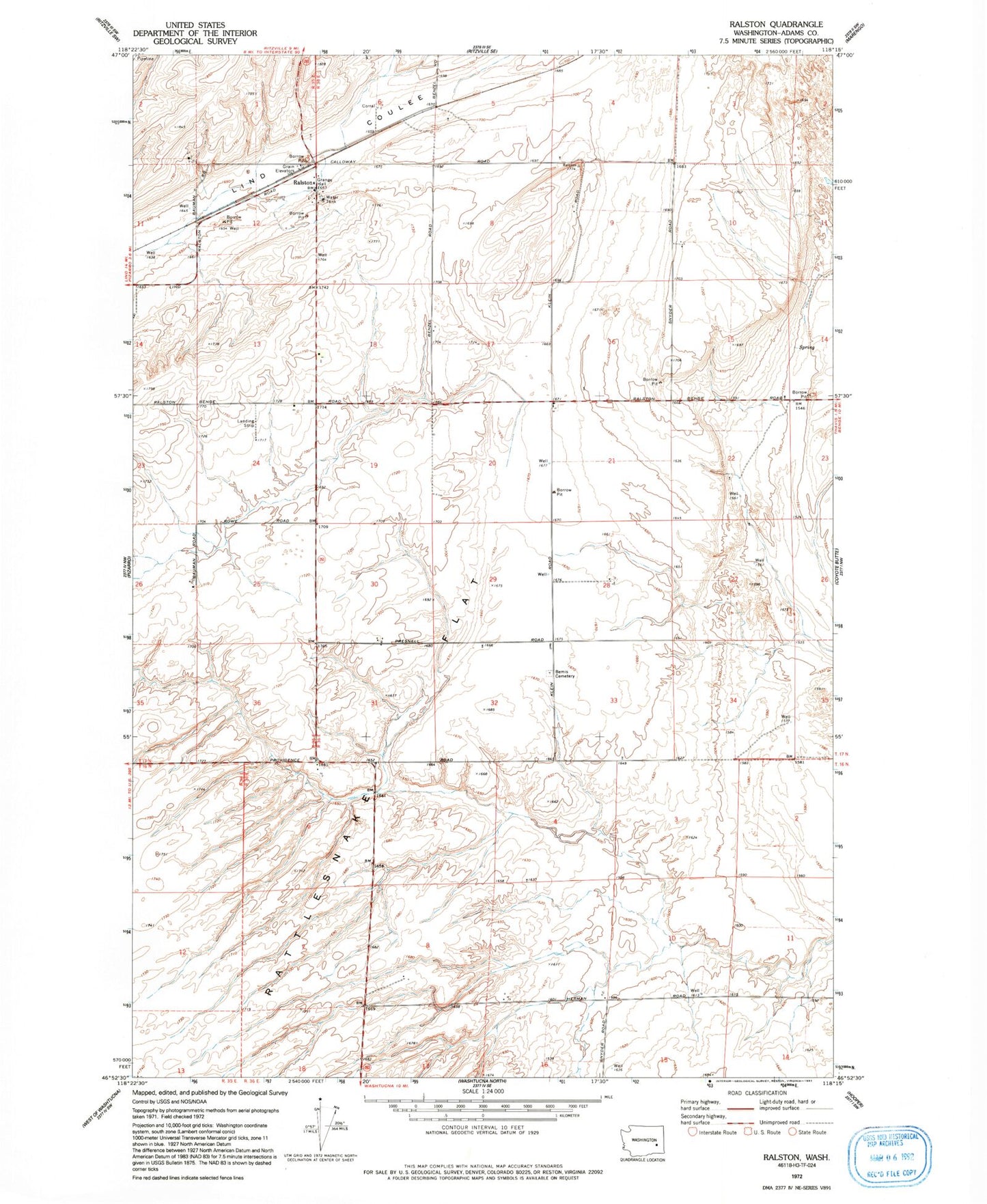 Classic USGS Ralston Washington 7.5'x7.5' Topo Map Image