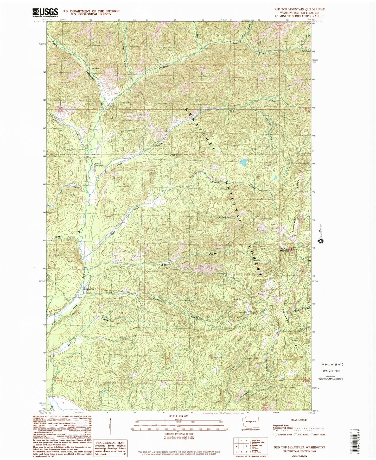 Classic USGS Red Top Mountain Washington 7.5'x7.5' Topo Map Image