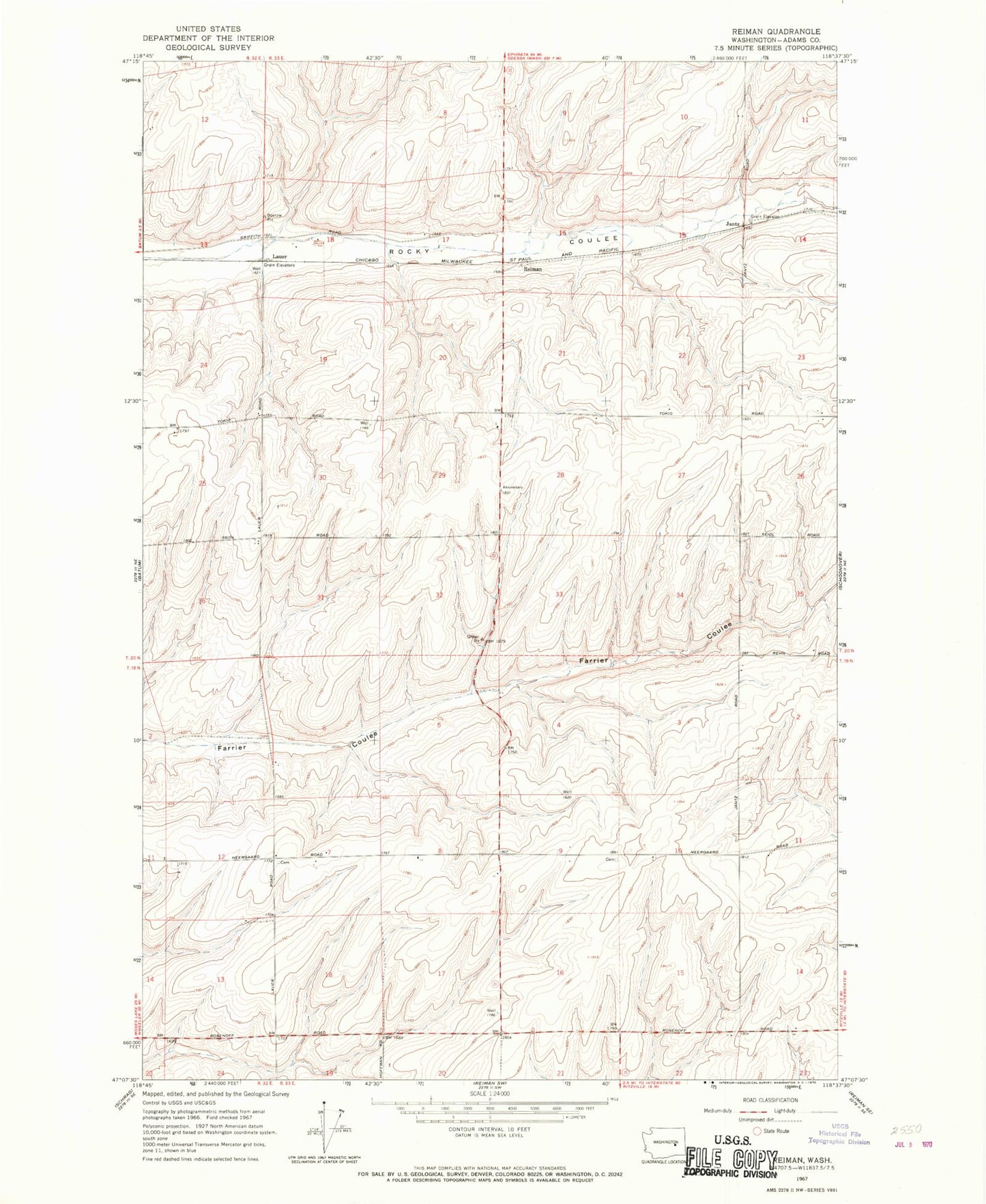 Classic USGS Reiman Washington 7.5'x7.5' Topo Map Image