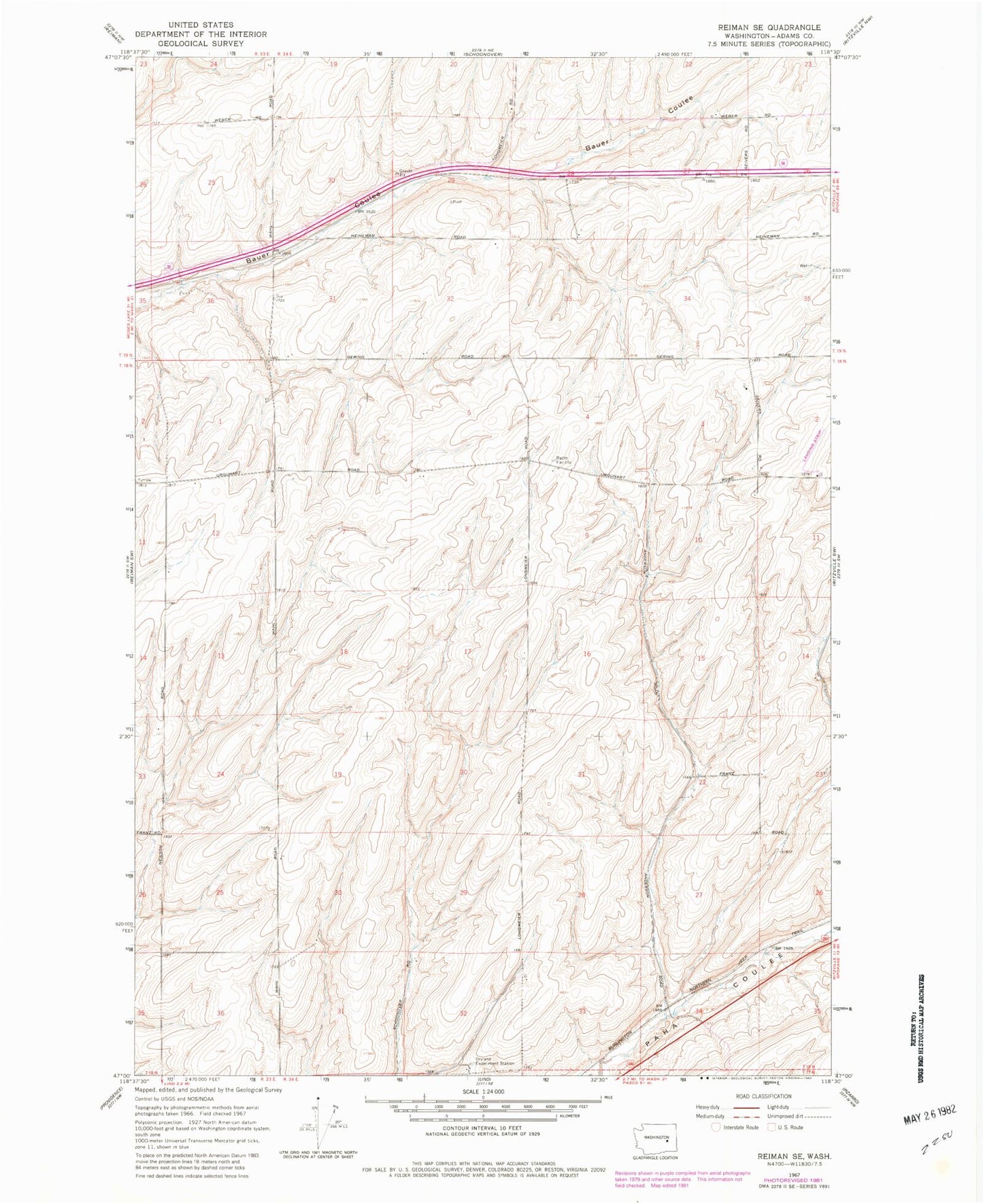 Classic USGS Reiman SE Washington 7.5'x7.5' Topo Map Image
