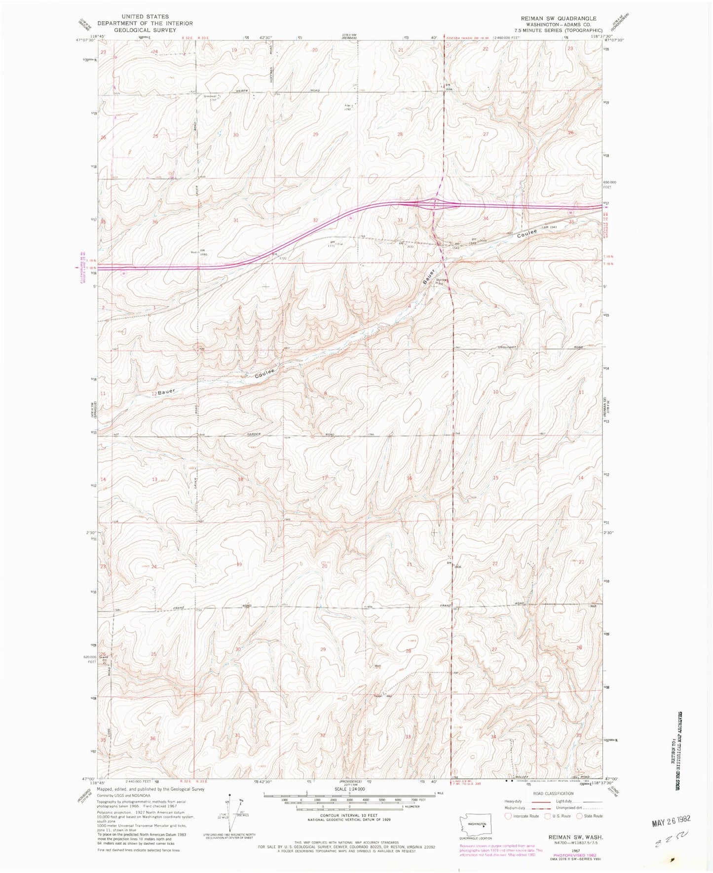 Classic USGS Reiman SW Washington 7.5'x7.5' Topo Map Image