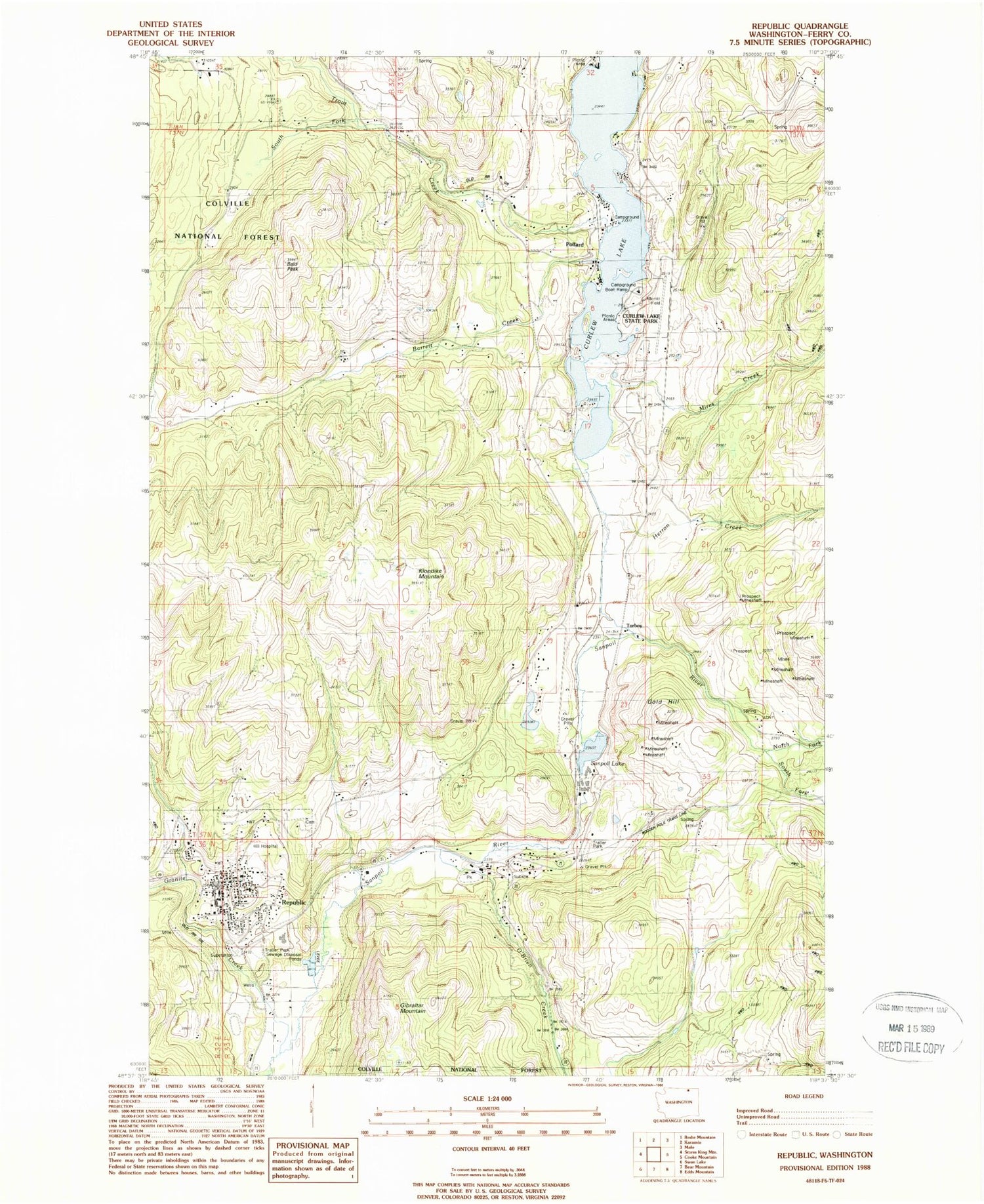 Classic USGS Republic Washington 7.5'x7.5' Topo Map Image