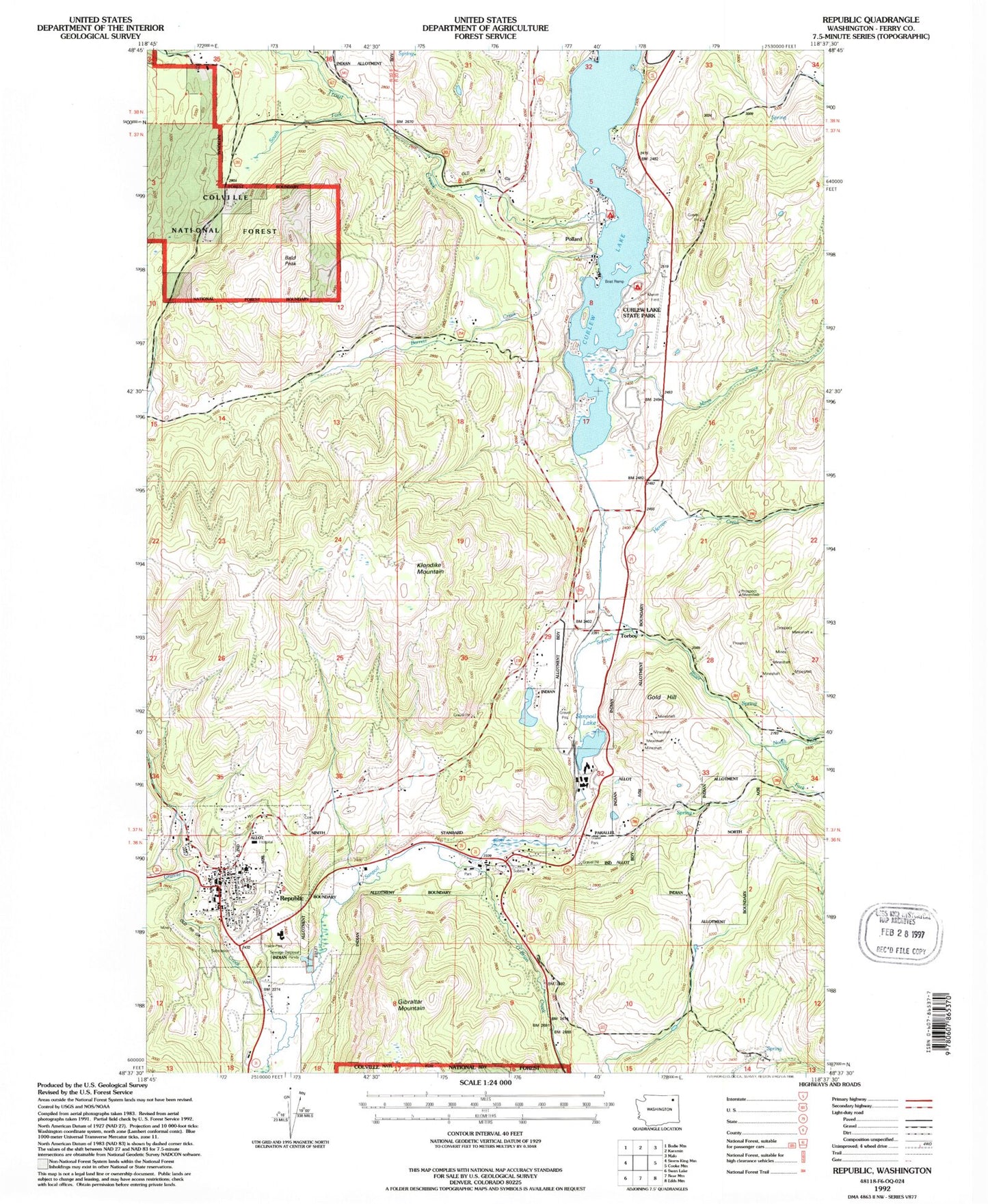 Classic USGS Republic Washington 7.5'x7.5' Topo Map Image