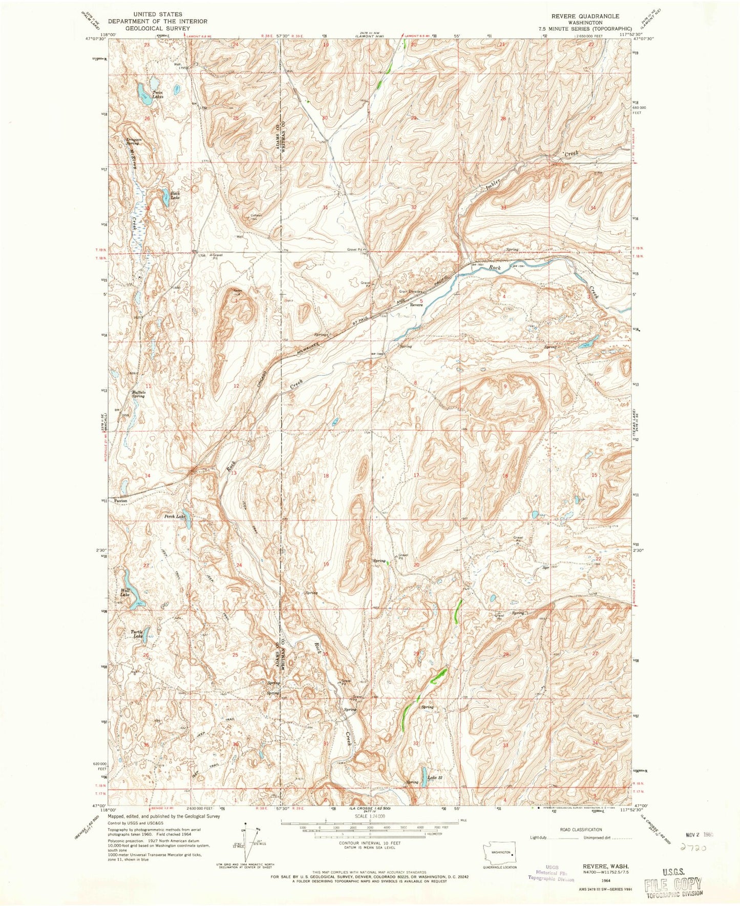 Classic USGS Revere Washington 7.5'x7.5' Topo Map Image
