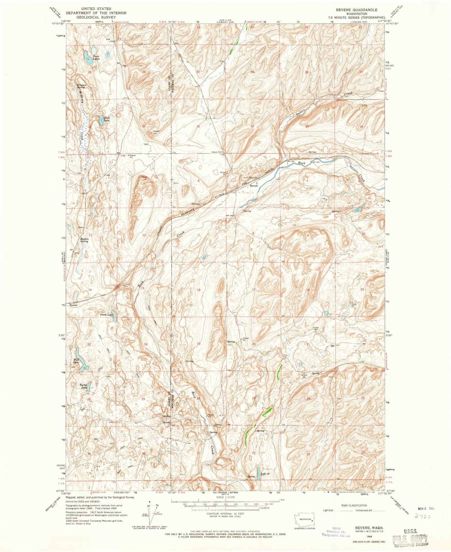 Classic USGS Revere Washington 7.5'x7.5' Topo Map Image