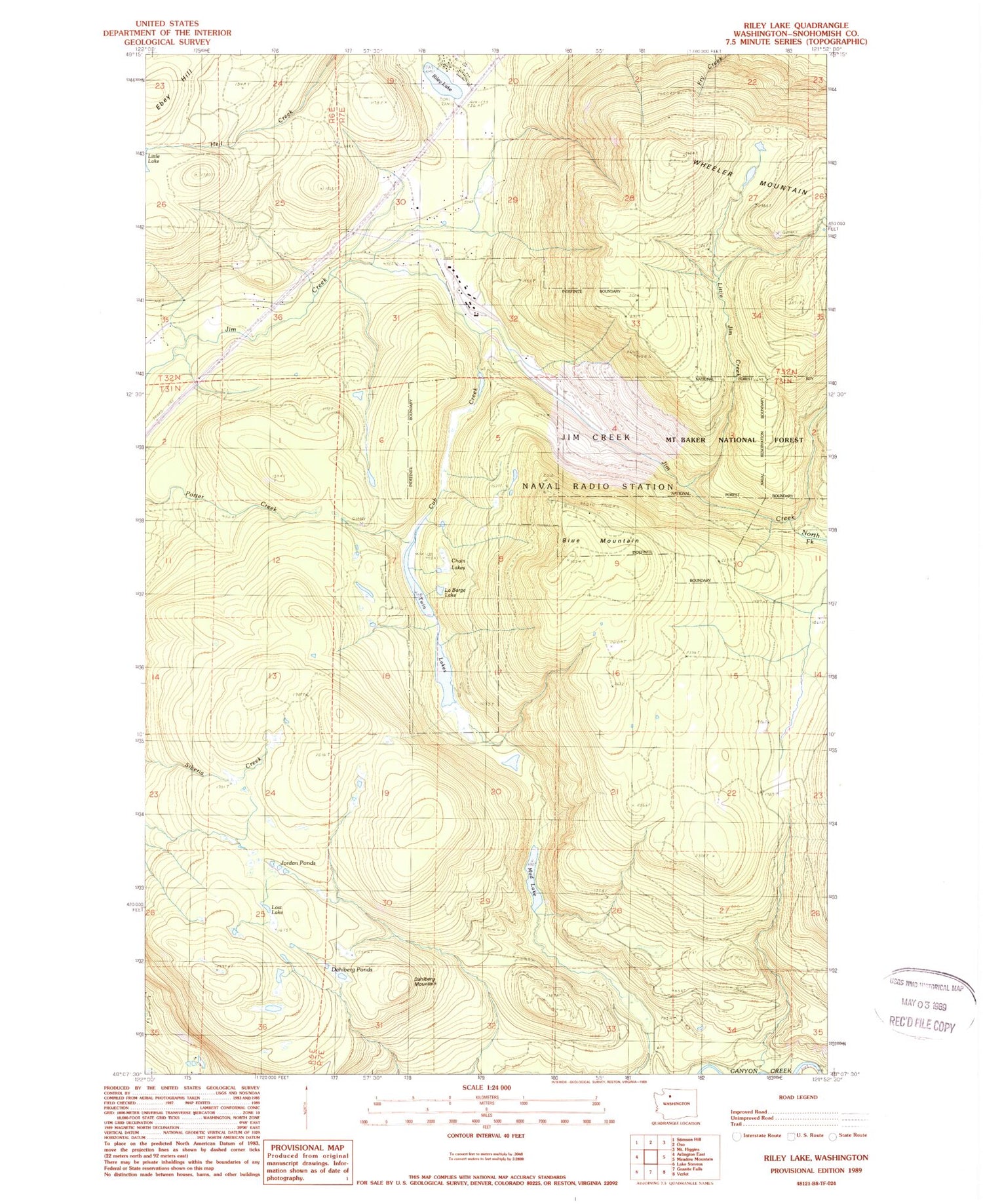 Classic USGS Riley Lake Washington 7.5'x7.5' Topo Map Image