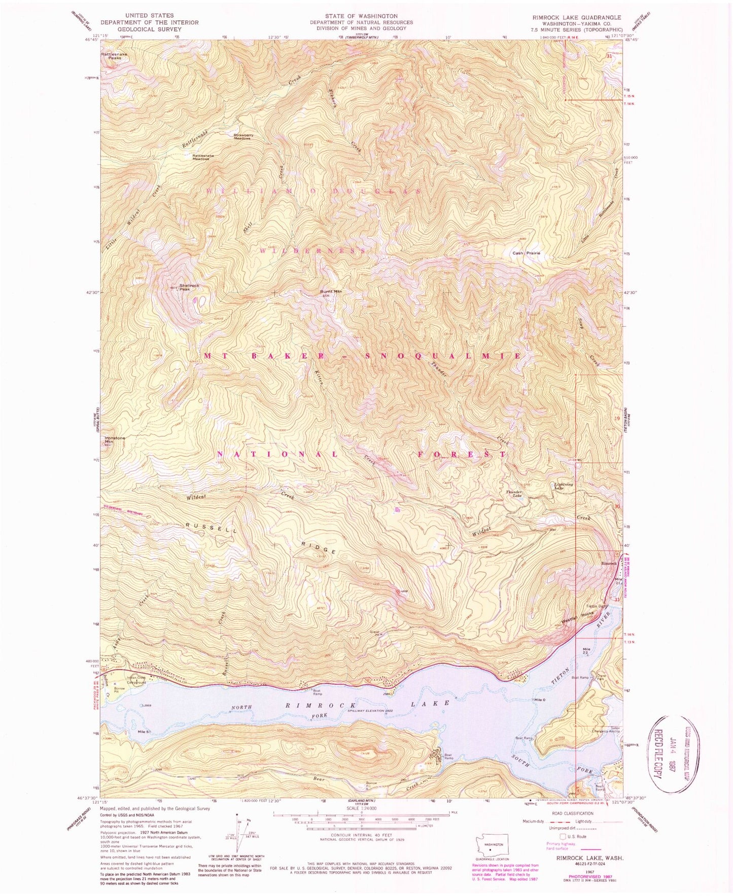 Classic USGS Rimrock Lake Washington 7.5'x7.5' Topo Map Image