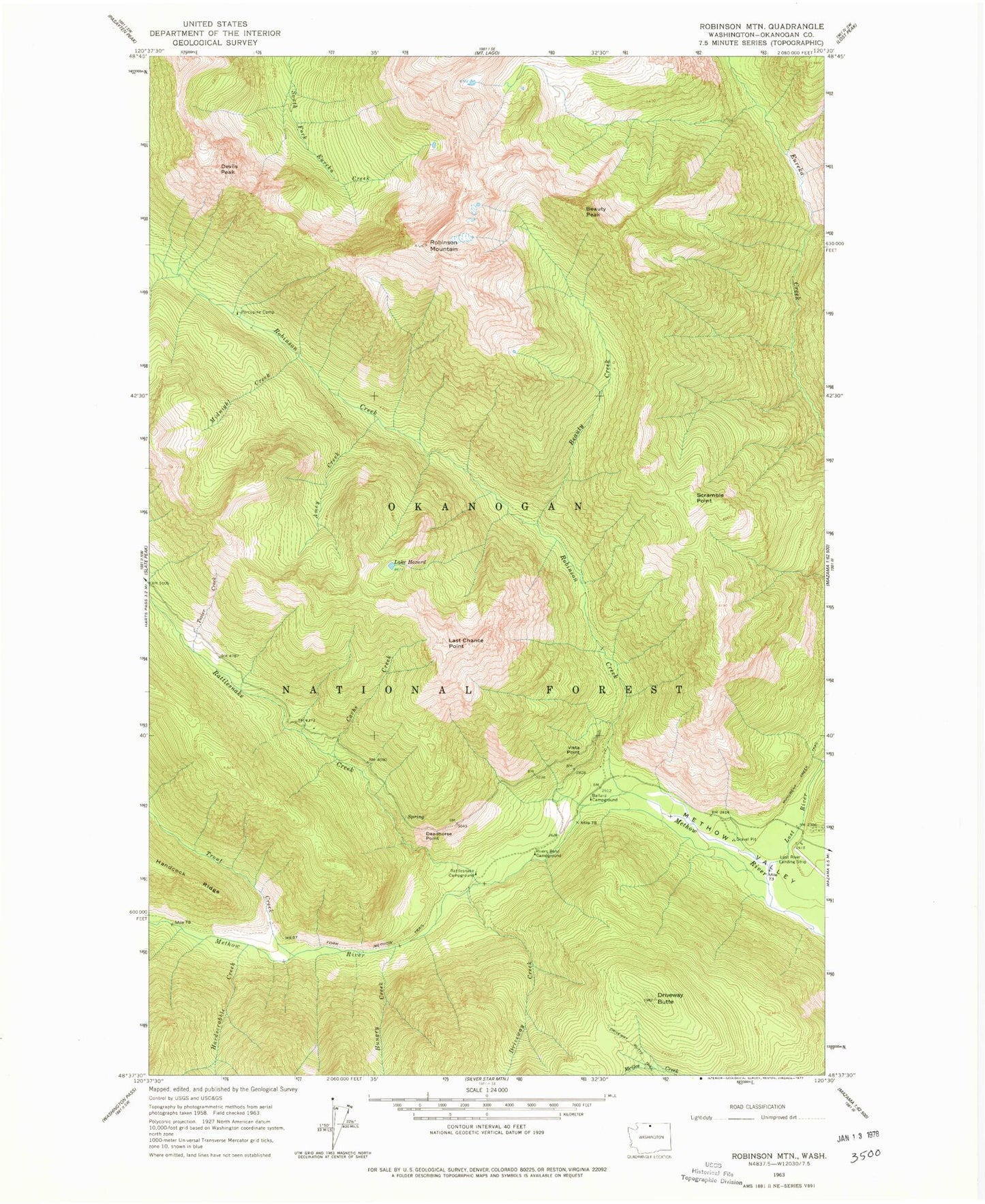 Classic USGS Robinson Mountain Washington 7.5'x7.5' Topo Map Image