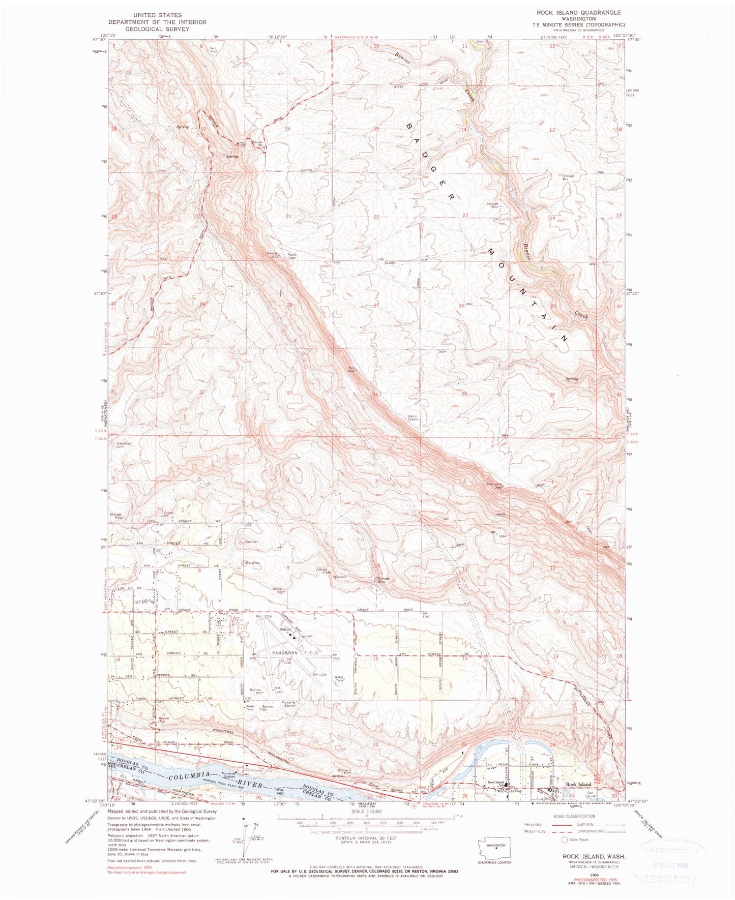 Classic USGS Rock Island Washington 7.5'x7.5' Topo Map Image