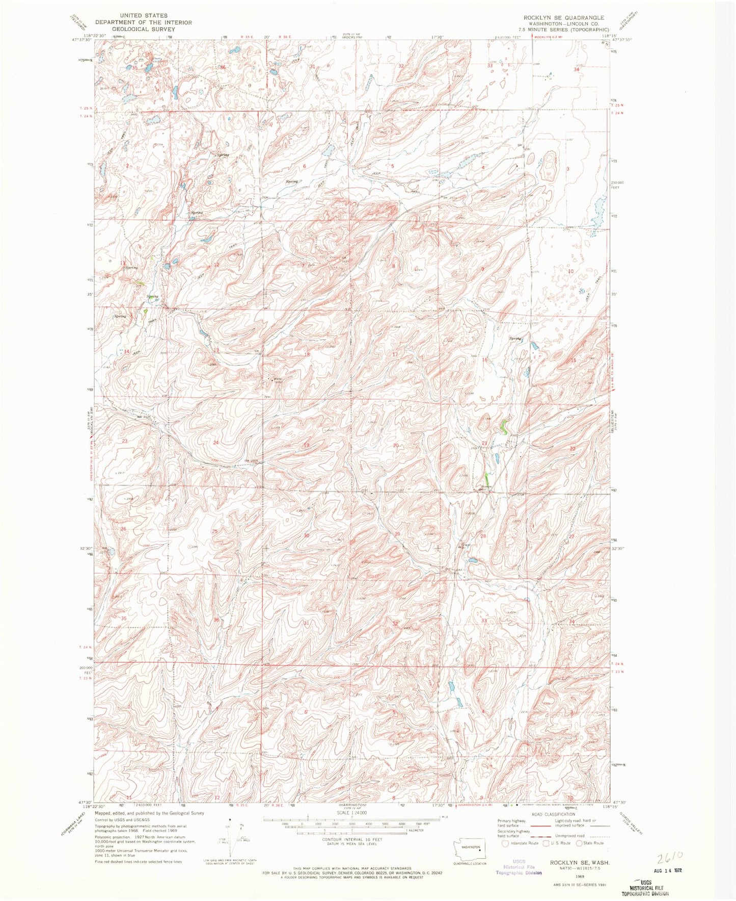Classic USGS Rocklyn SE Washington 7.5'x7.5' Topo Map Image