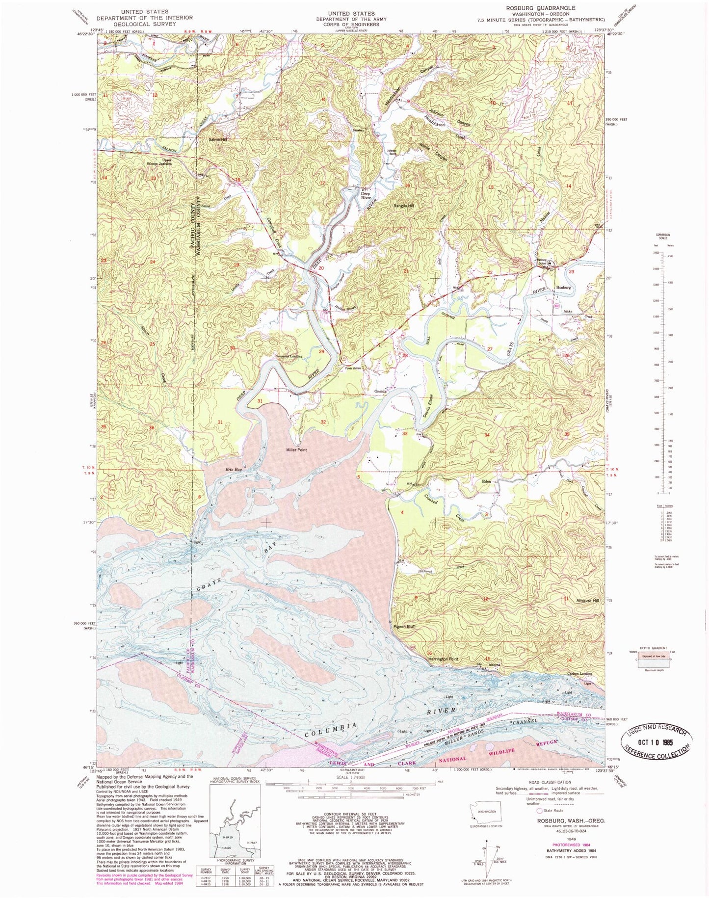 Classic USGS Rosburg Washington 7.5'x7.5' Topo Map Image