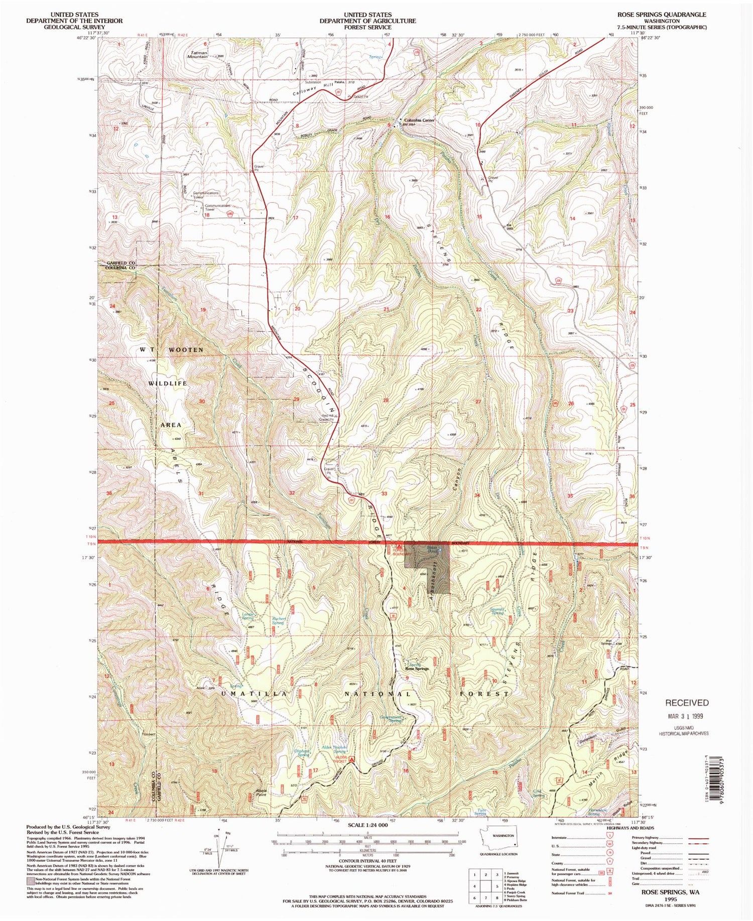 Classic USGS Rose Springs Washington 7.5'x7.5' Topo Map Image