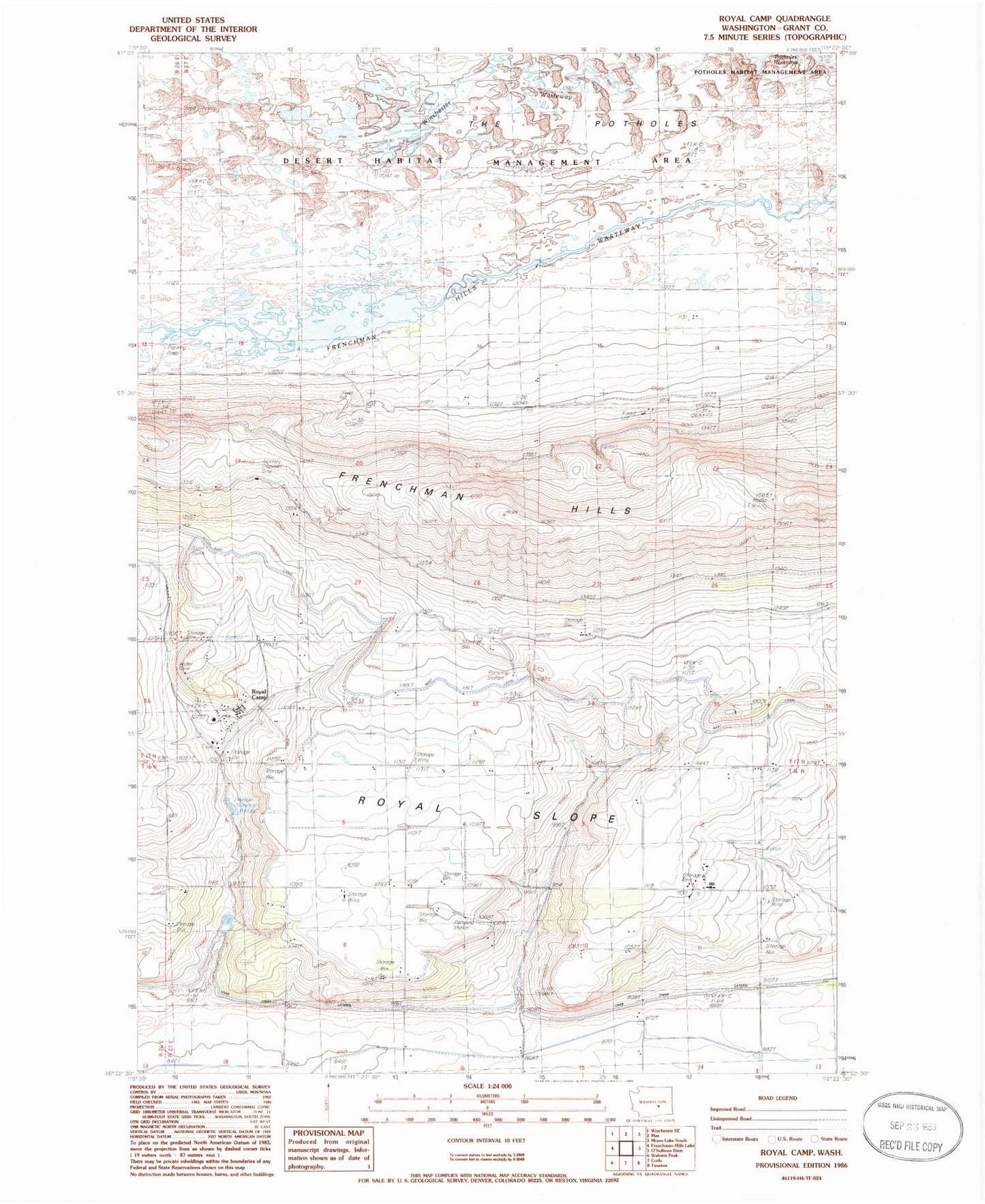 Classic USGS Royal Camp Washington 7.5'x7.5' Topo Map Image