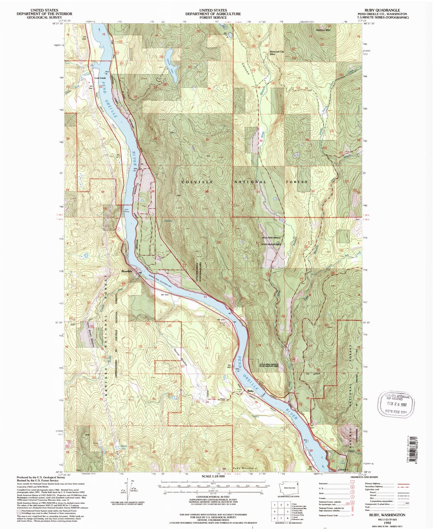 Classic USGS Ruby Washington 7.5'x7.5' Topo Map Image