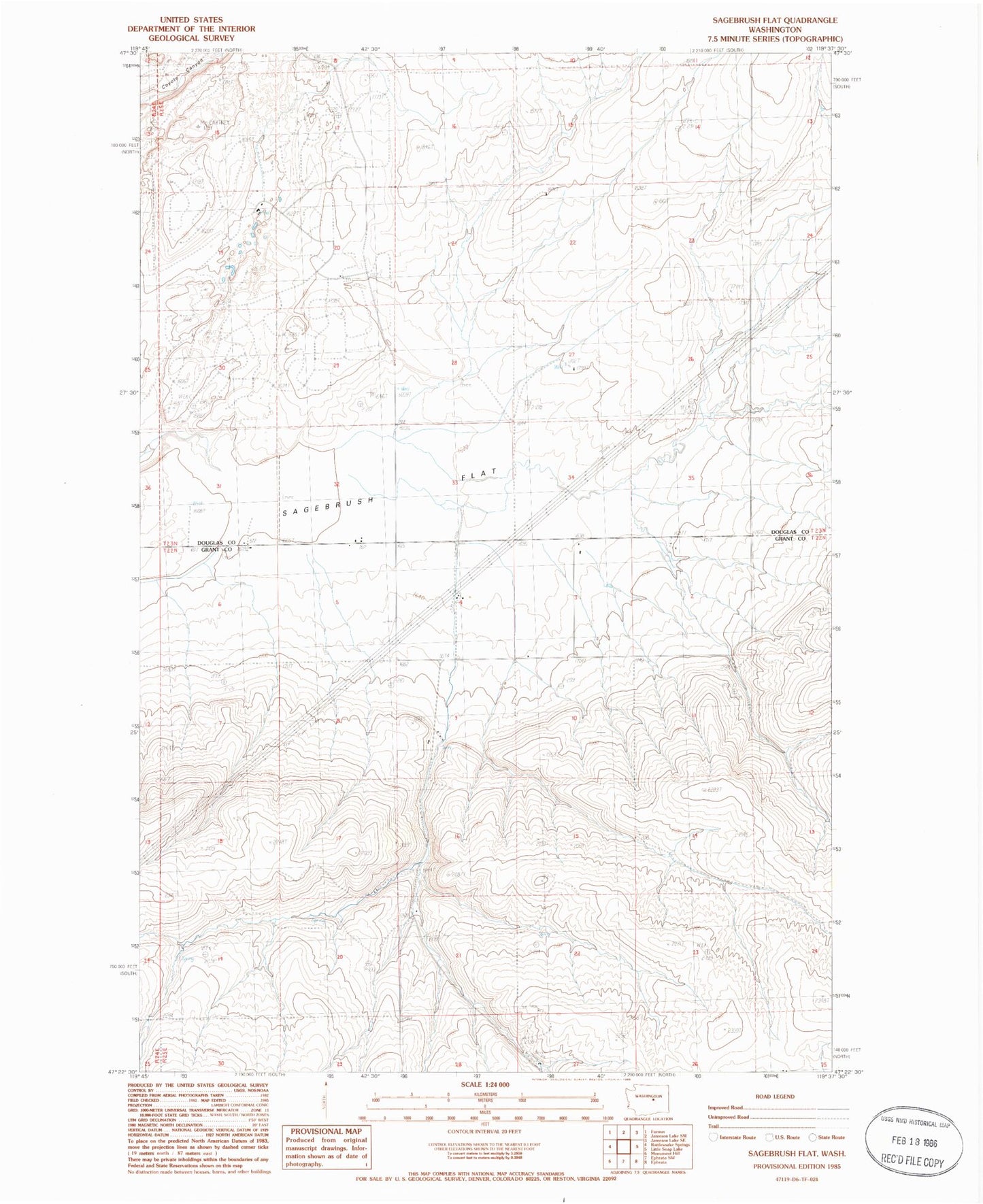 Classic USGS Sagebrush Flat Washington 7.5'x7.5' Topo Map Image