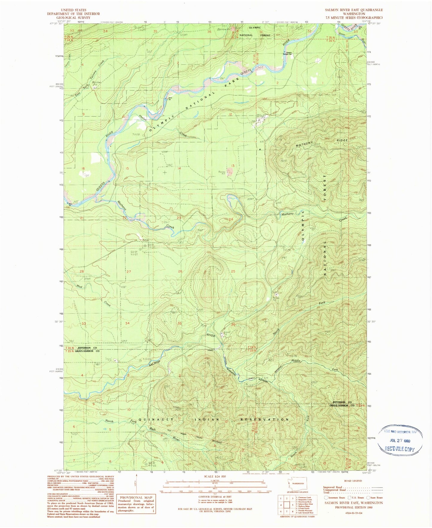 Classic USGS Salmon River East Washington 7.5'x7.5' Topo Map Image