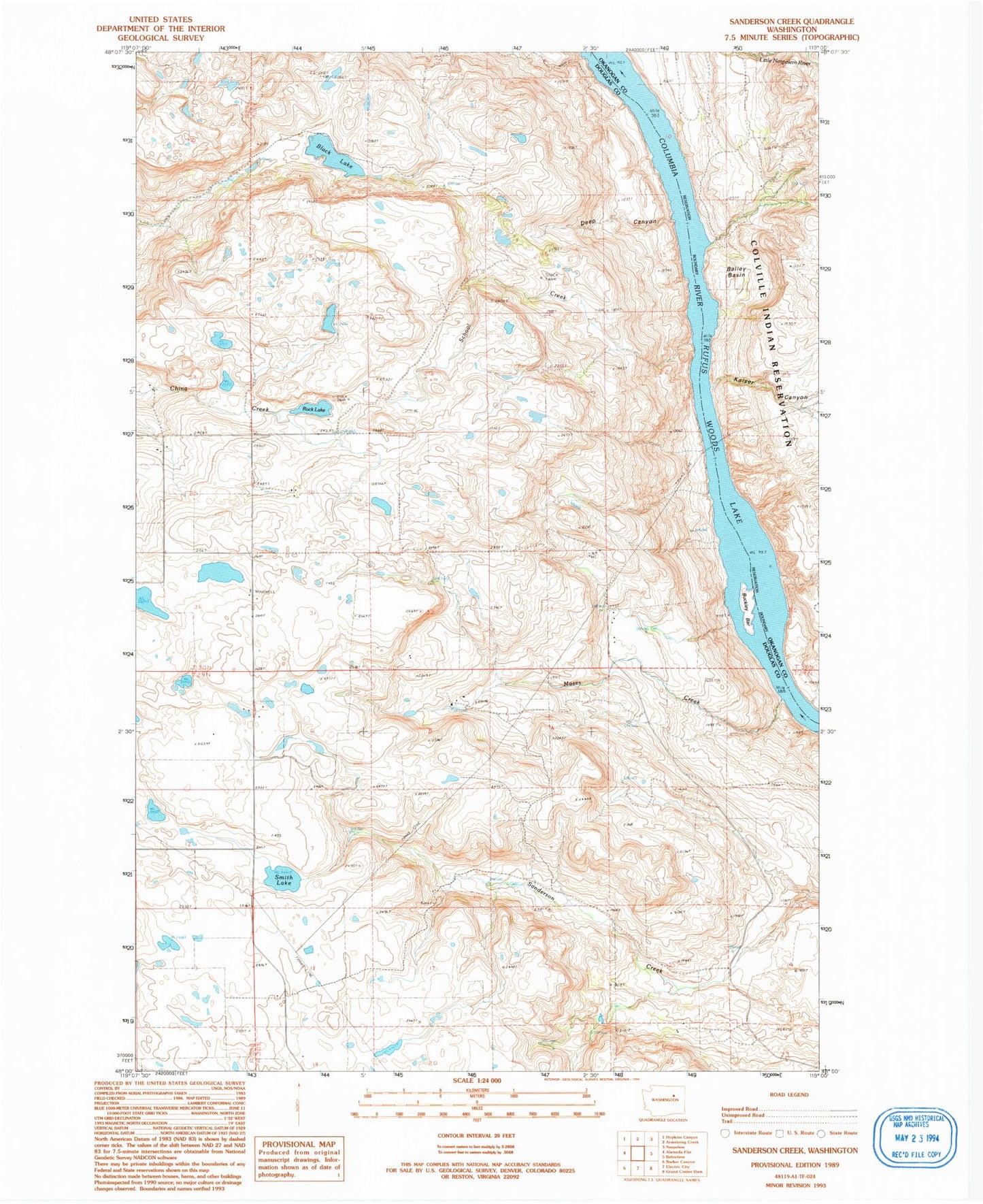 Classic USGS Sanderson Creek Washington 7.5'x7.5' Topo Map Image
