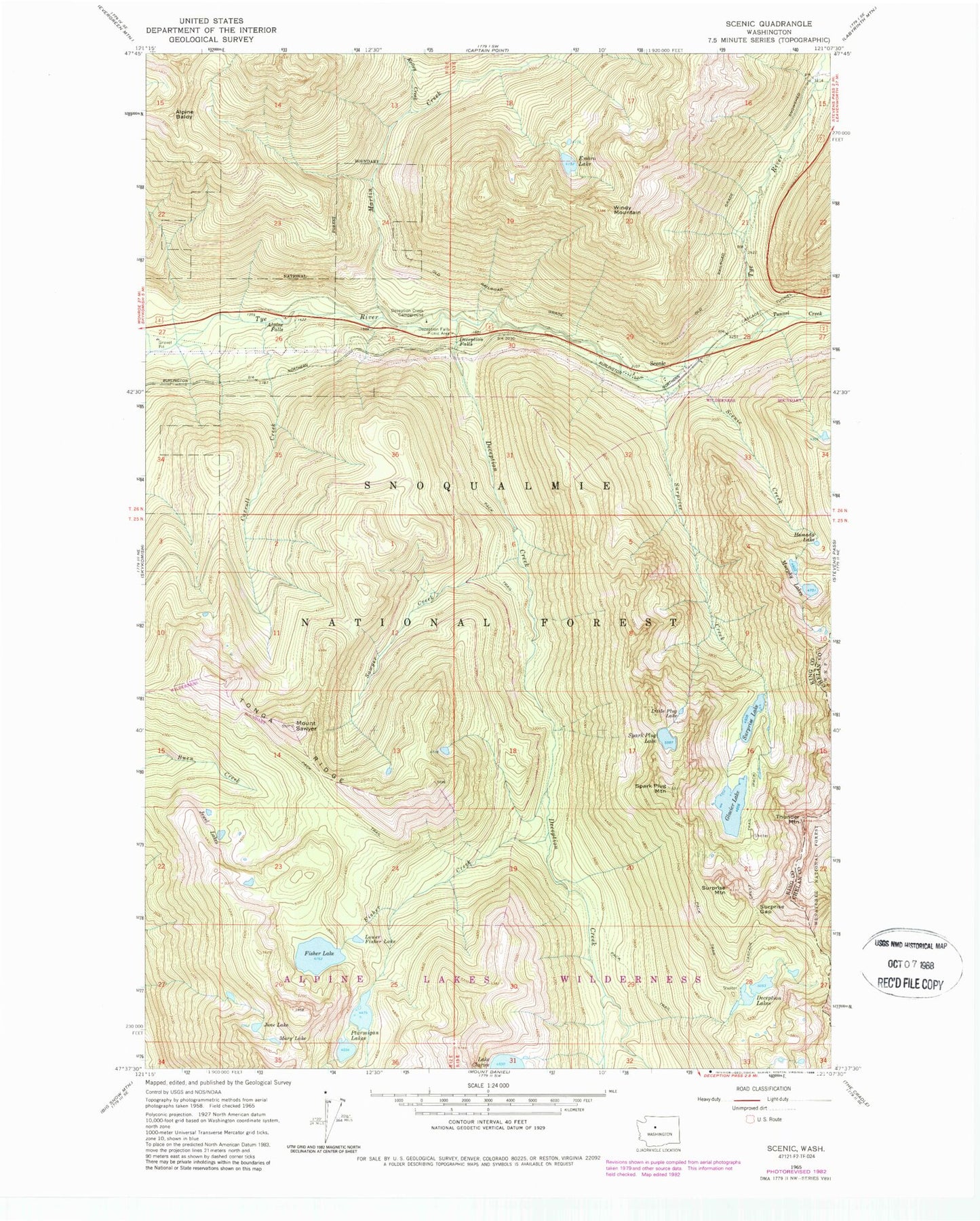 Classic USGS Scenic Washington 7.5'x7.5' Topo Map Image