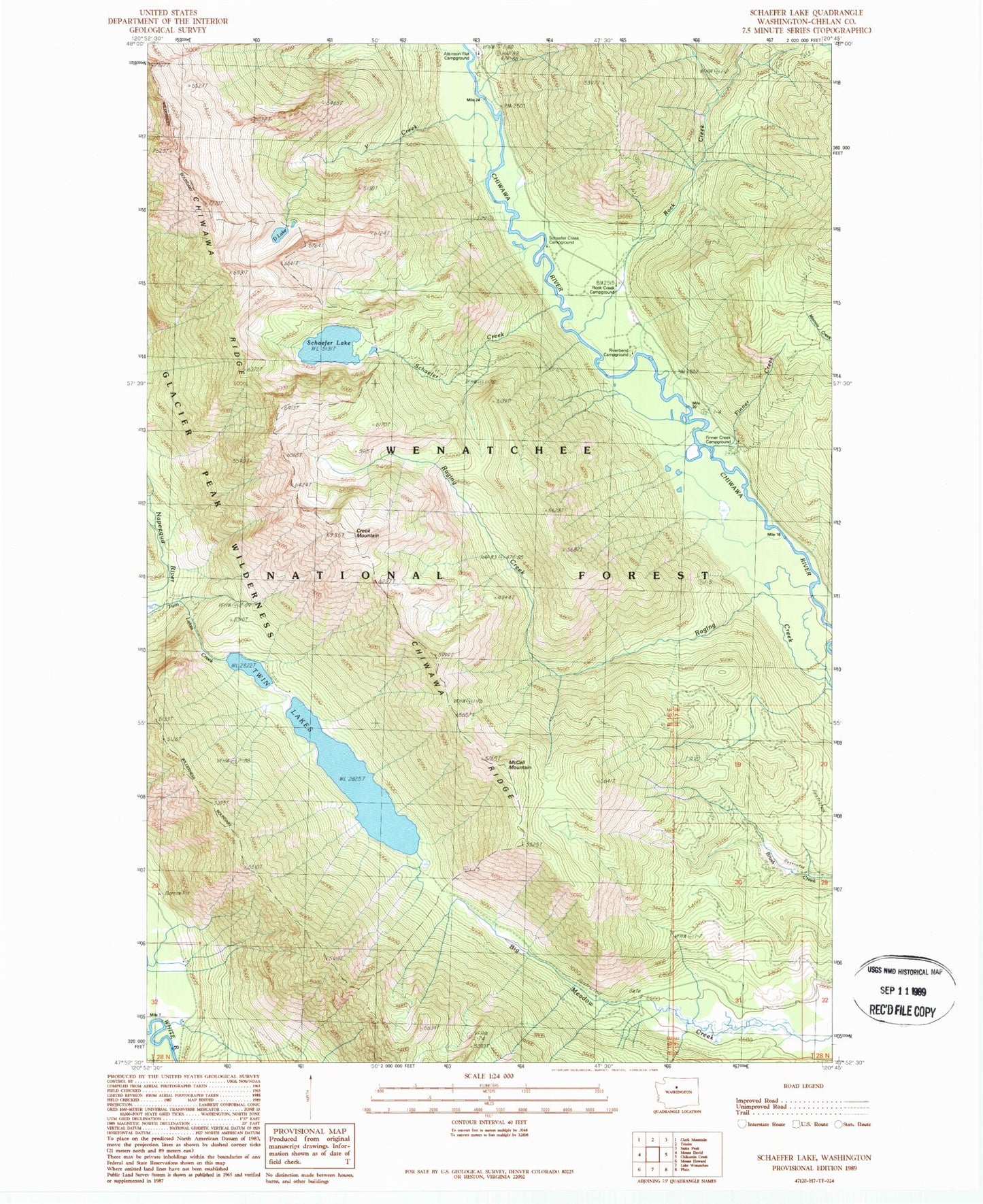 Classic USGS Schaefer Lake Washington 7.5'x7.5' Topo Map Image