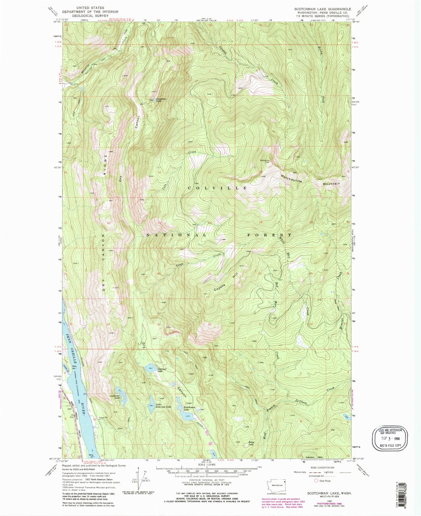 Classic USGS Scotchman Lake Washington 7.5'x7.5' Topo Map Image
