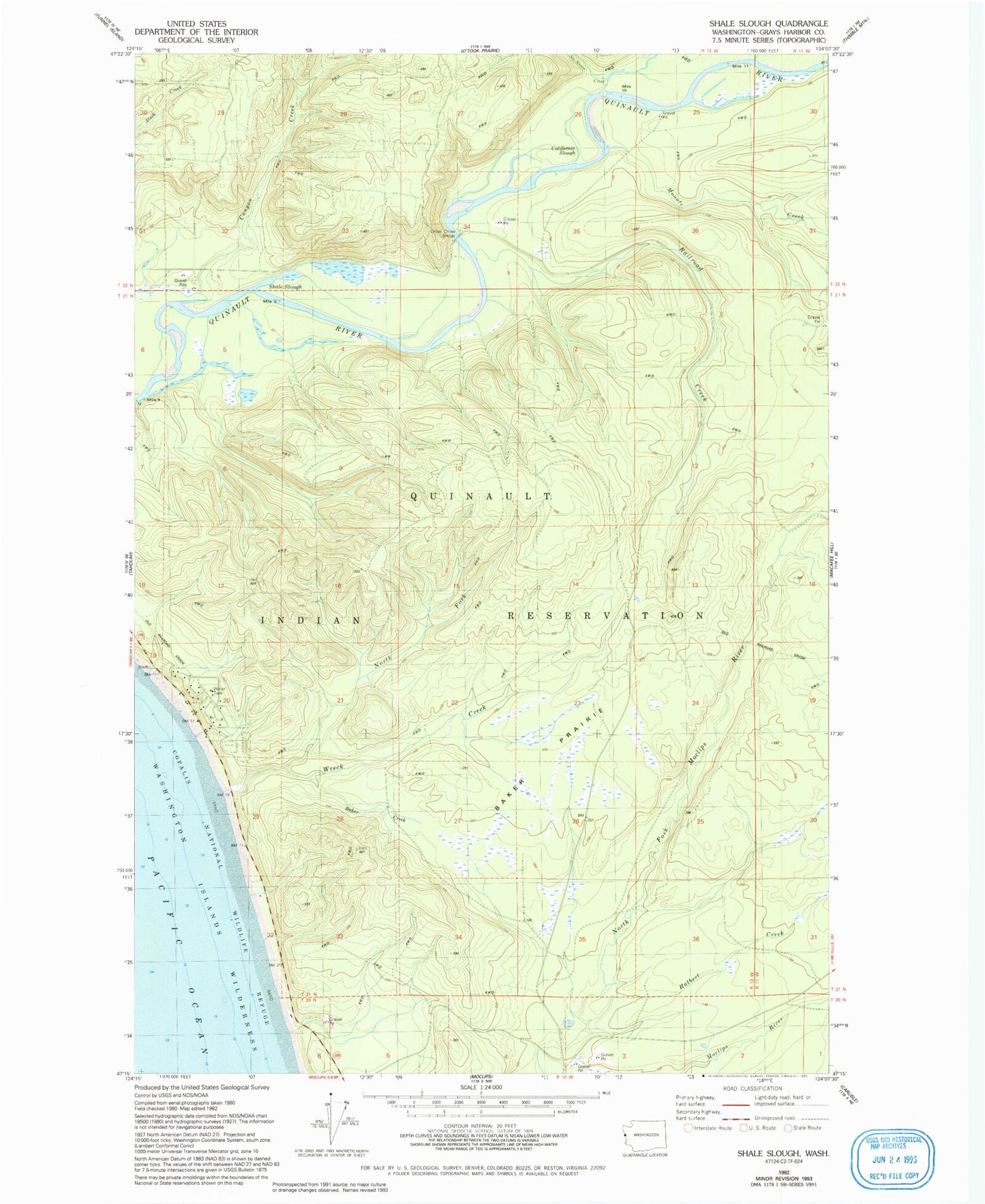 Classic USGS Shale Slough Washington 7.5'x7.5' Topo Map Image