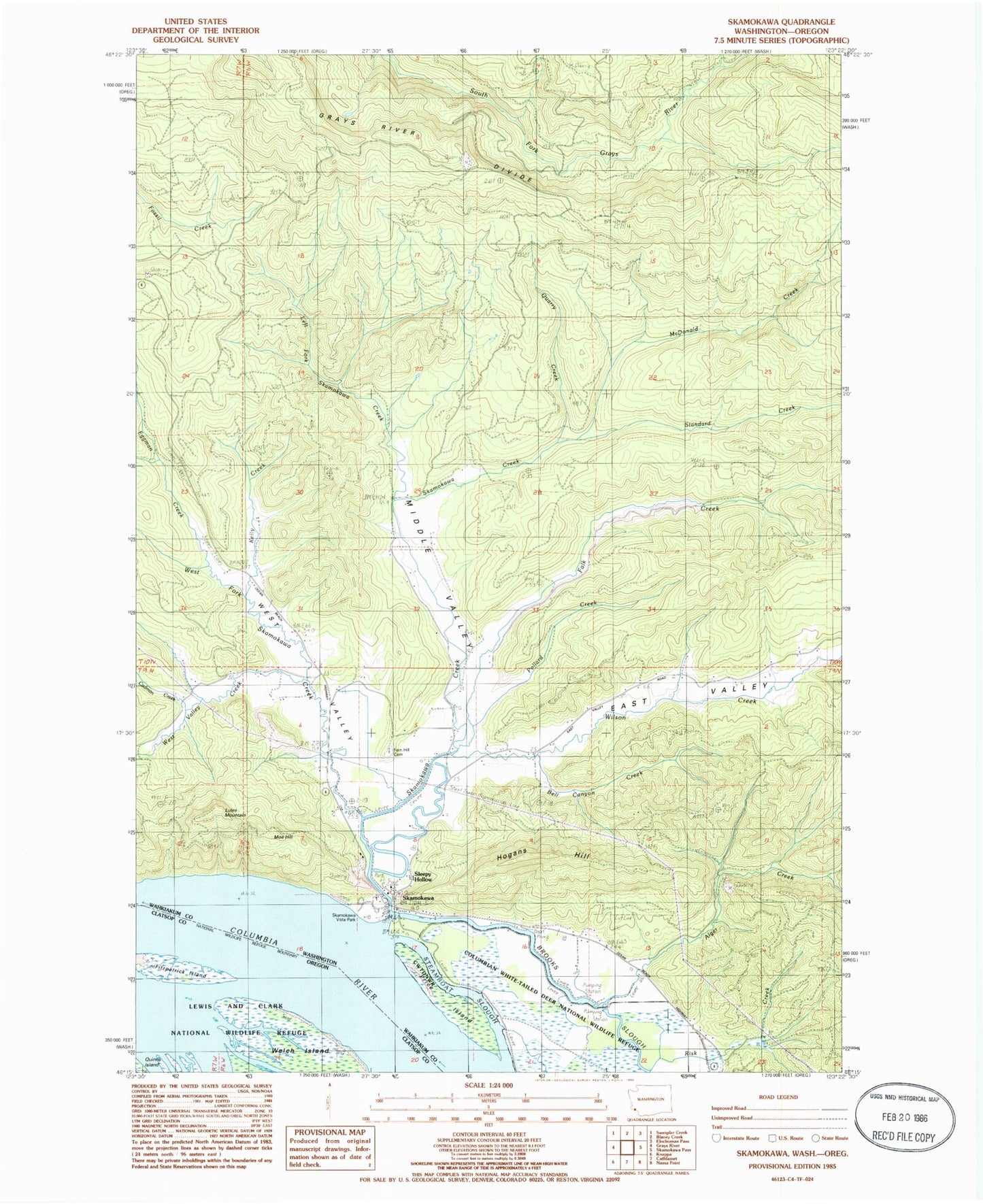Classic USGS Skamokawa Washington 7.5'x7.5' Topo Map Image