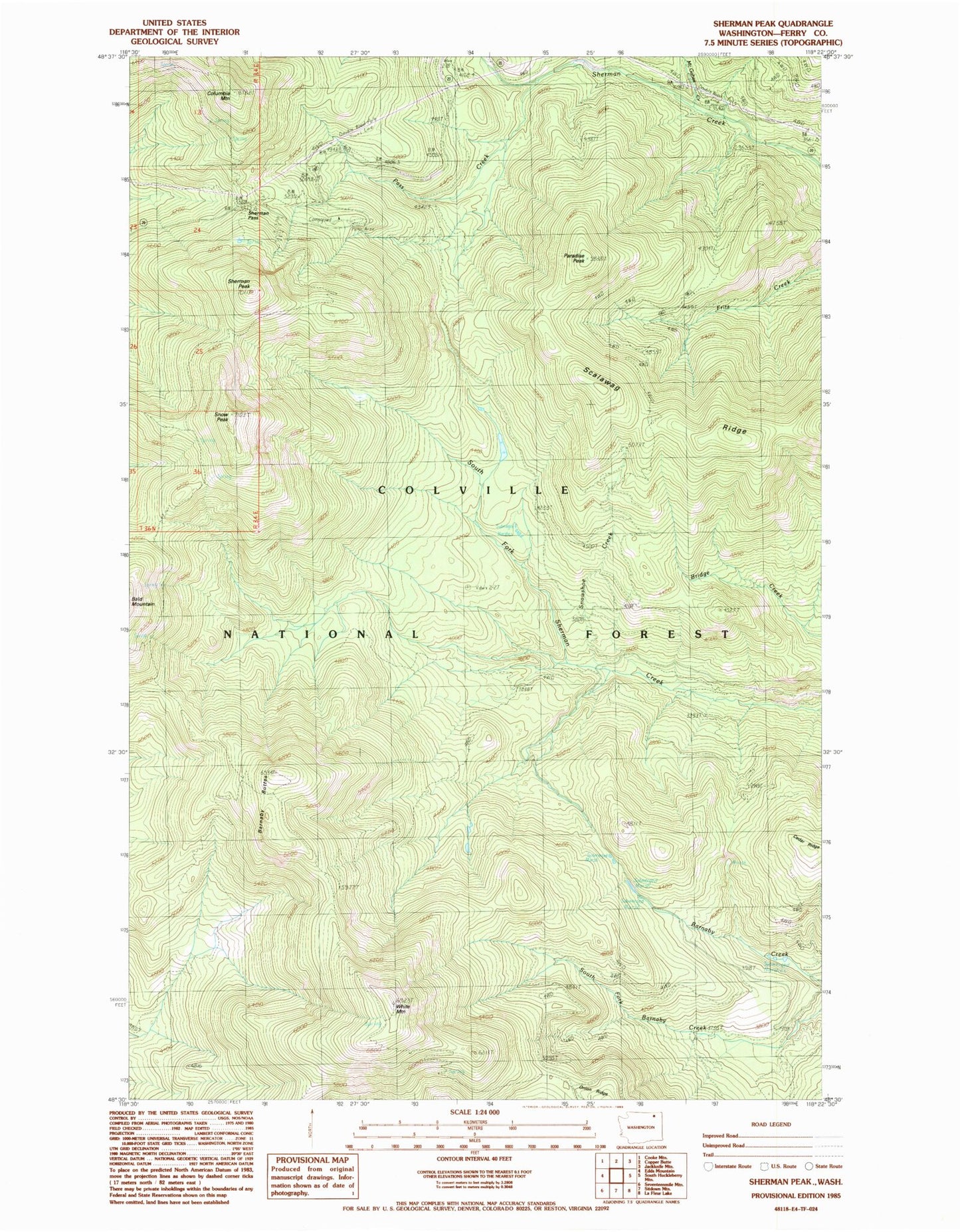 Classic USGS Sherman Peak Washington 7.5'x7.5' Topo Map Image