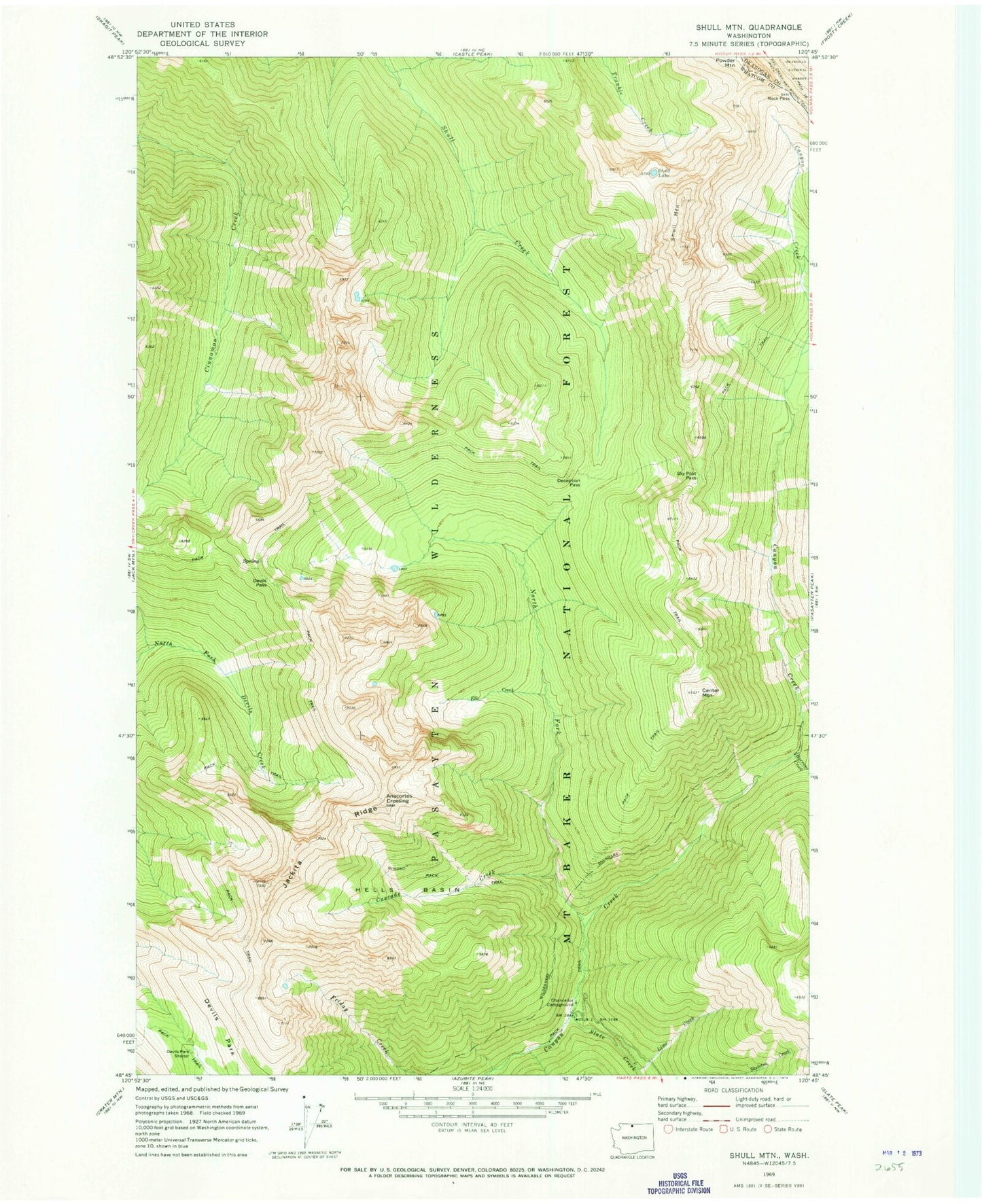 Classic USGS Shull Mountain Washington 7.5'x7.5' Topo Map Image