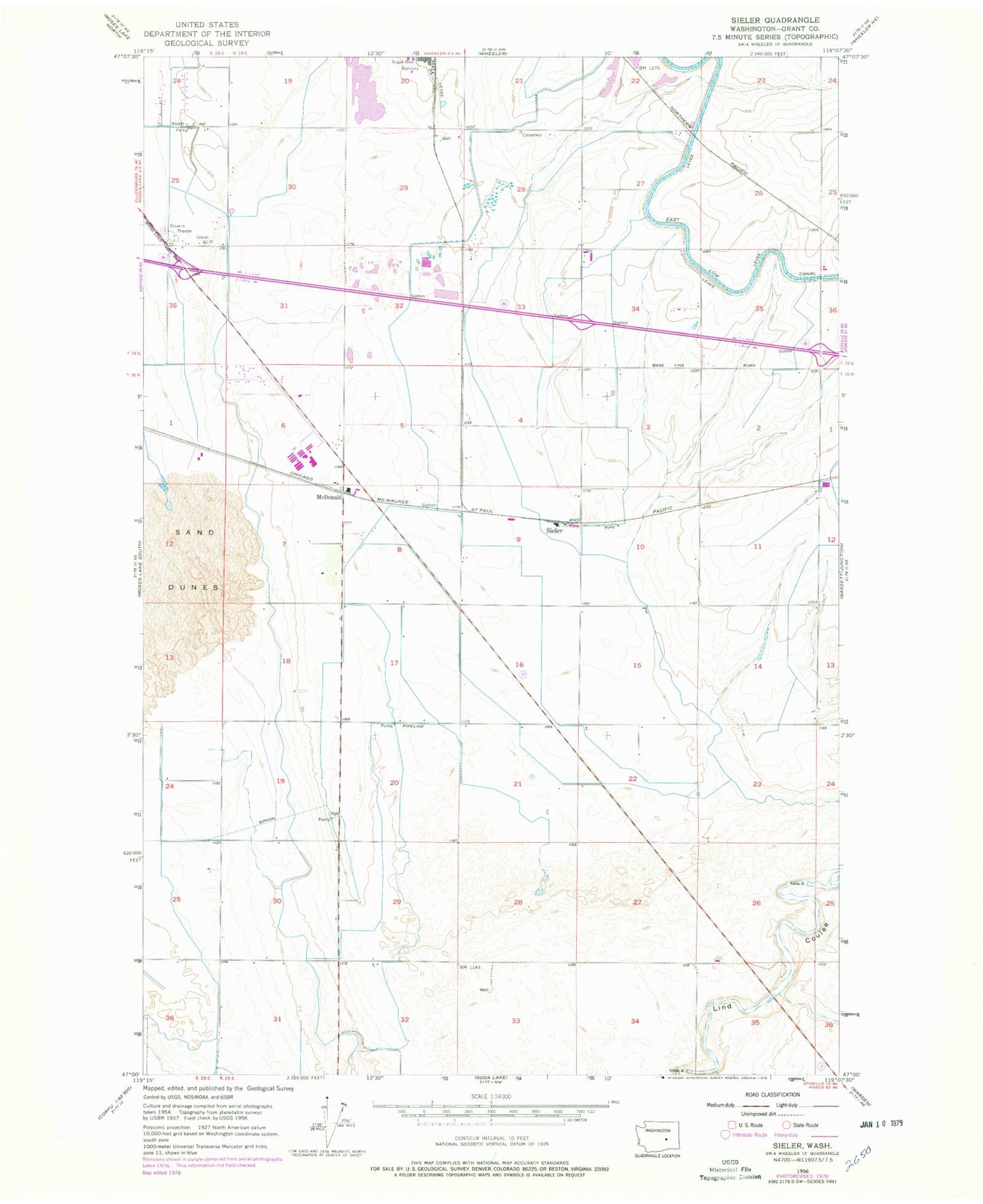 Classic USGS Sieler Washington 7.5'x7.5' Topo Map Image