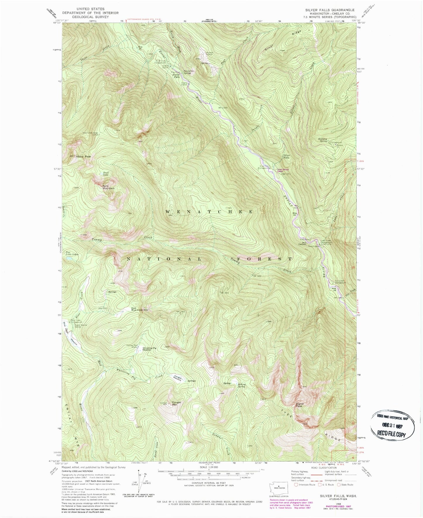 Classic USGS Silver Falls Washington 7.5'x7.5' Topo Map Image