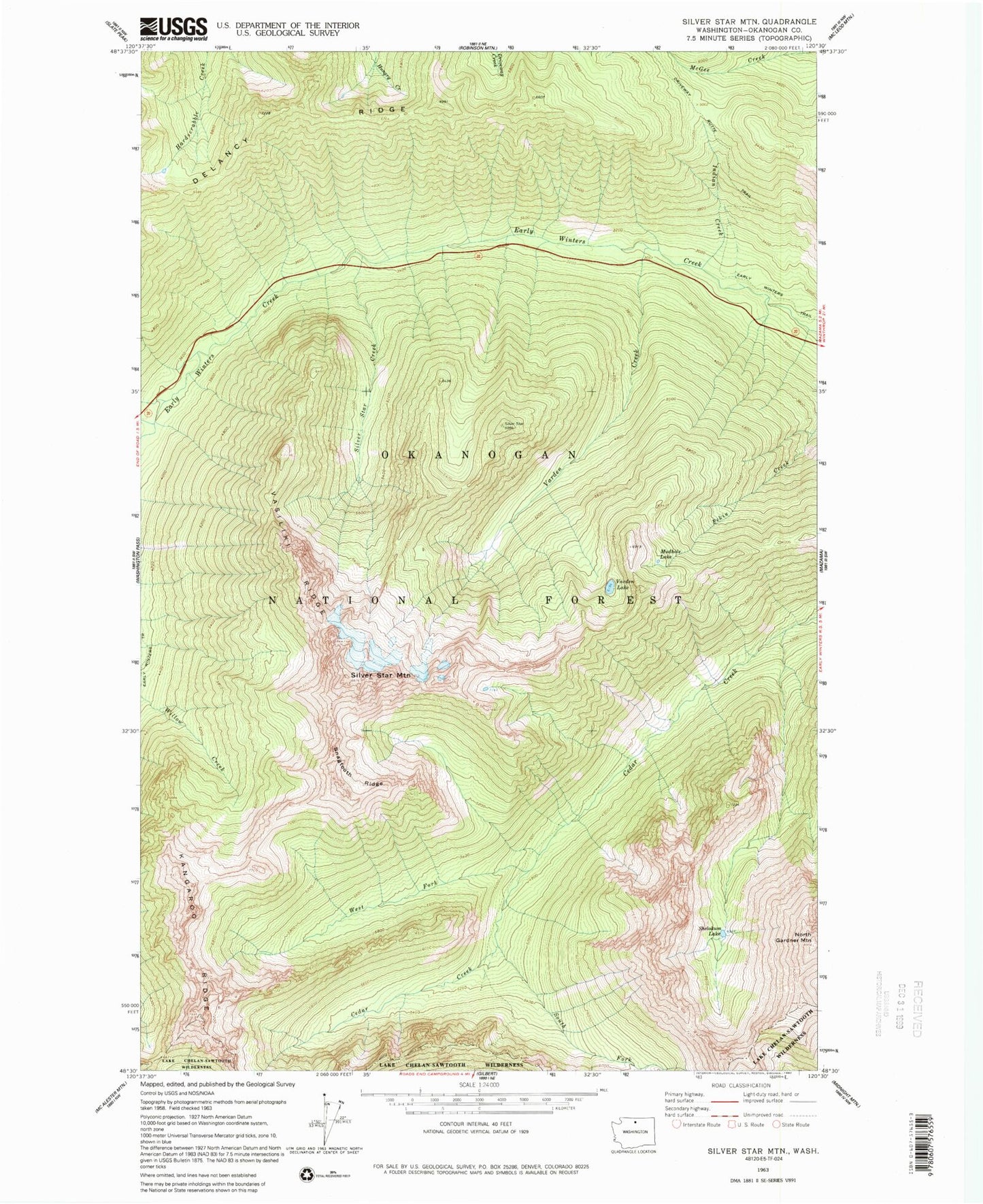 Classic USGS Silver Star Mountain Washington 7.5'x7.5' Topo Map Image