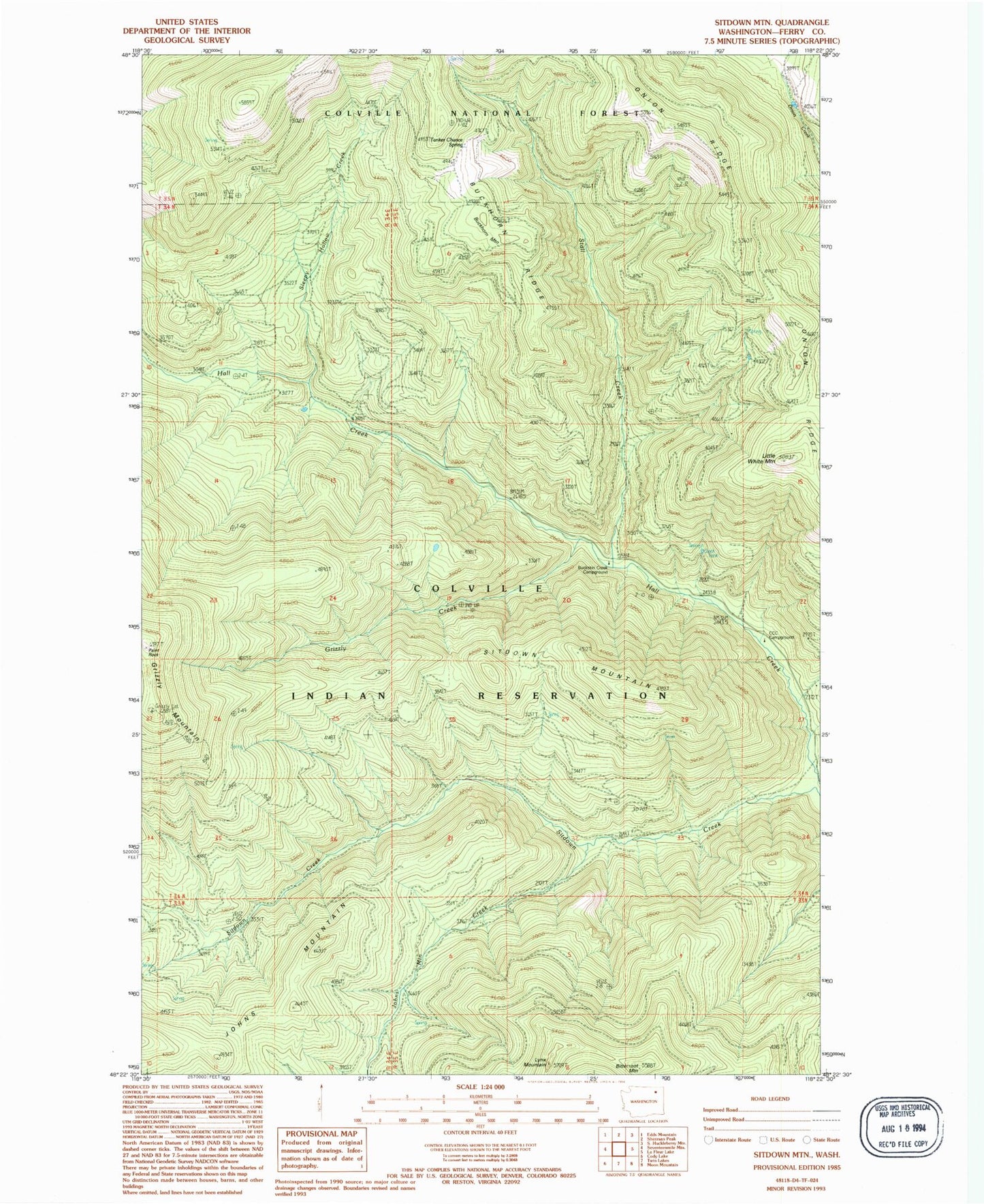 Classic USGS Sitdown Mountain Washington 7.5'x7.5' Topo Map Image