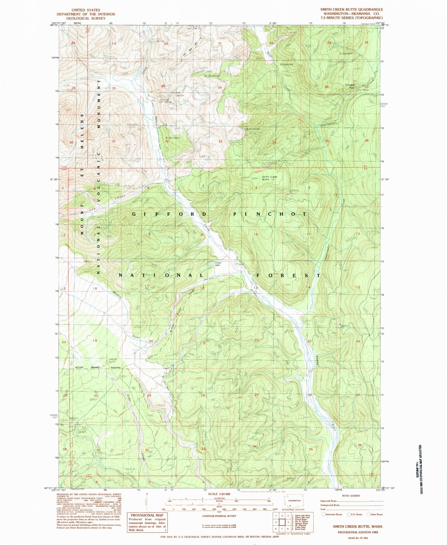 Classic USGS Smith Creek Butte Washington 7.5'x7.5' Topo Map Image