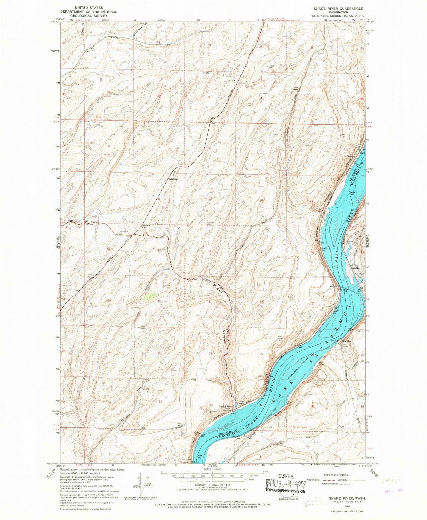 Classic USGS Snake River Washington 7.5'x7.5' Topo Map Image