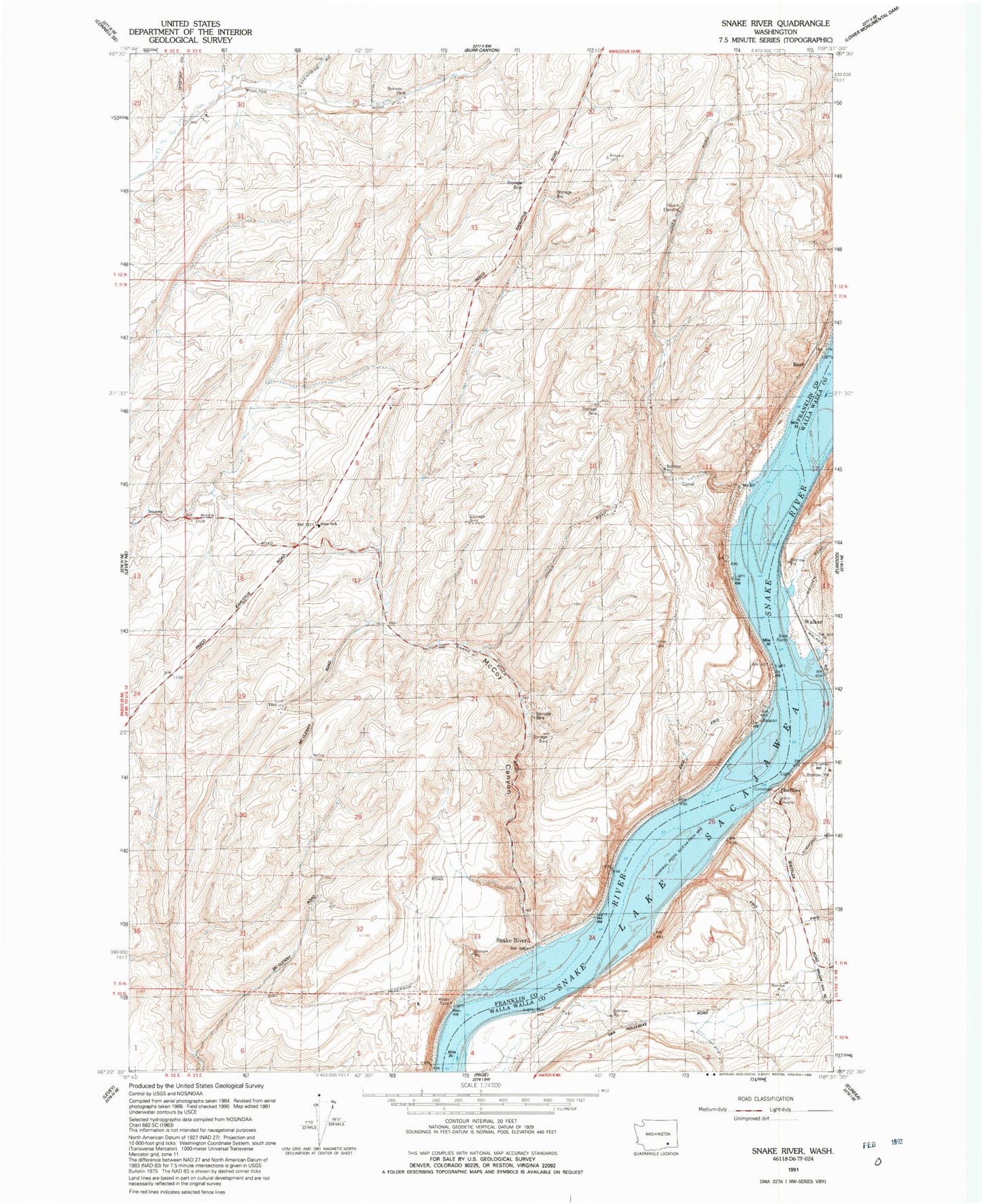Classic USGS Snake River Washington 7.5'x7.5' Topo Map Image