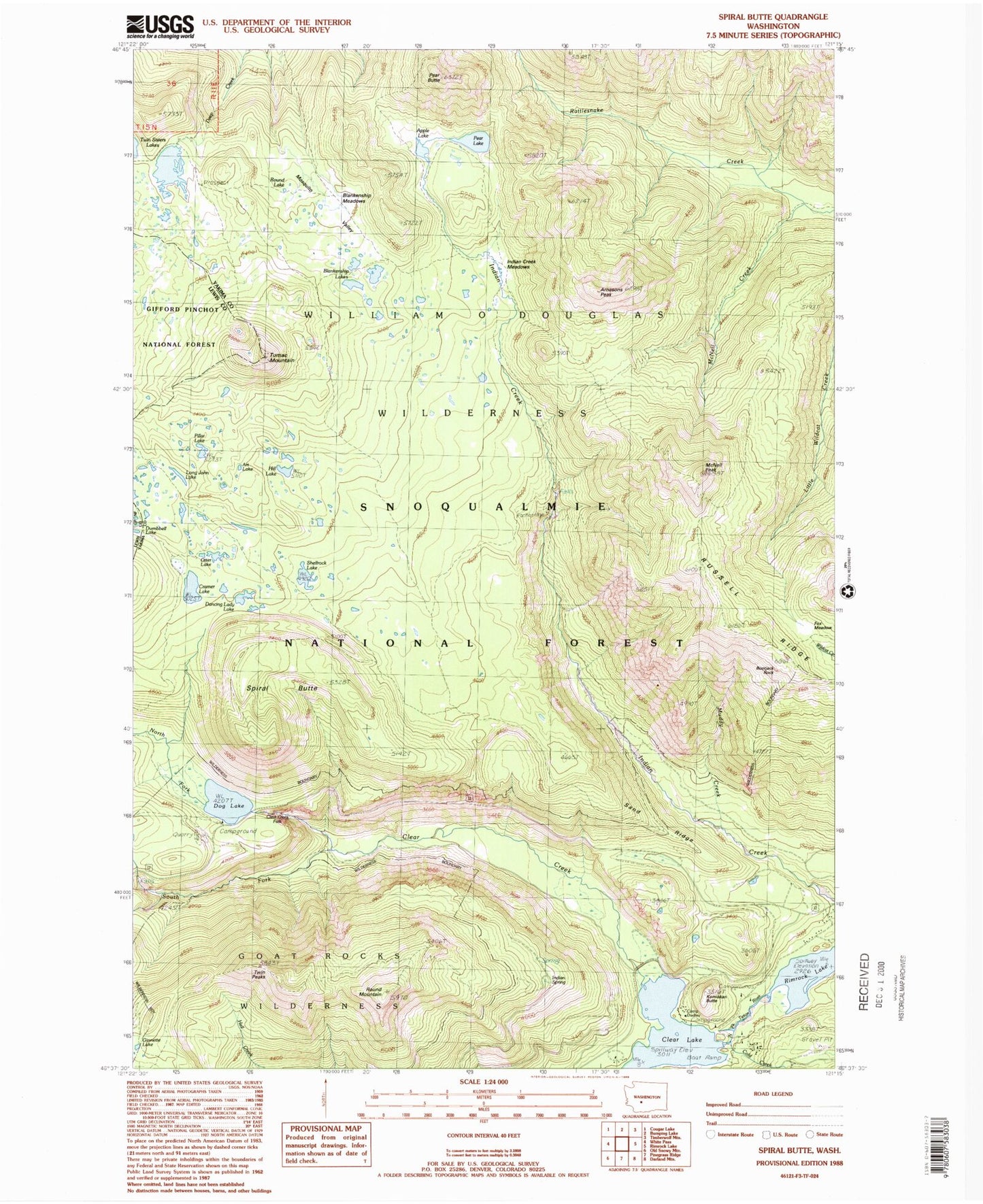 Classic USGS Spiral Butte Washington 7.5'x7.5' Topo Map Image