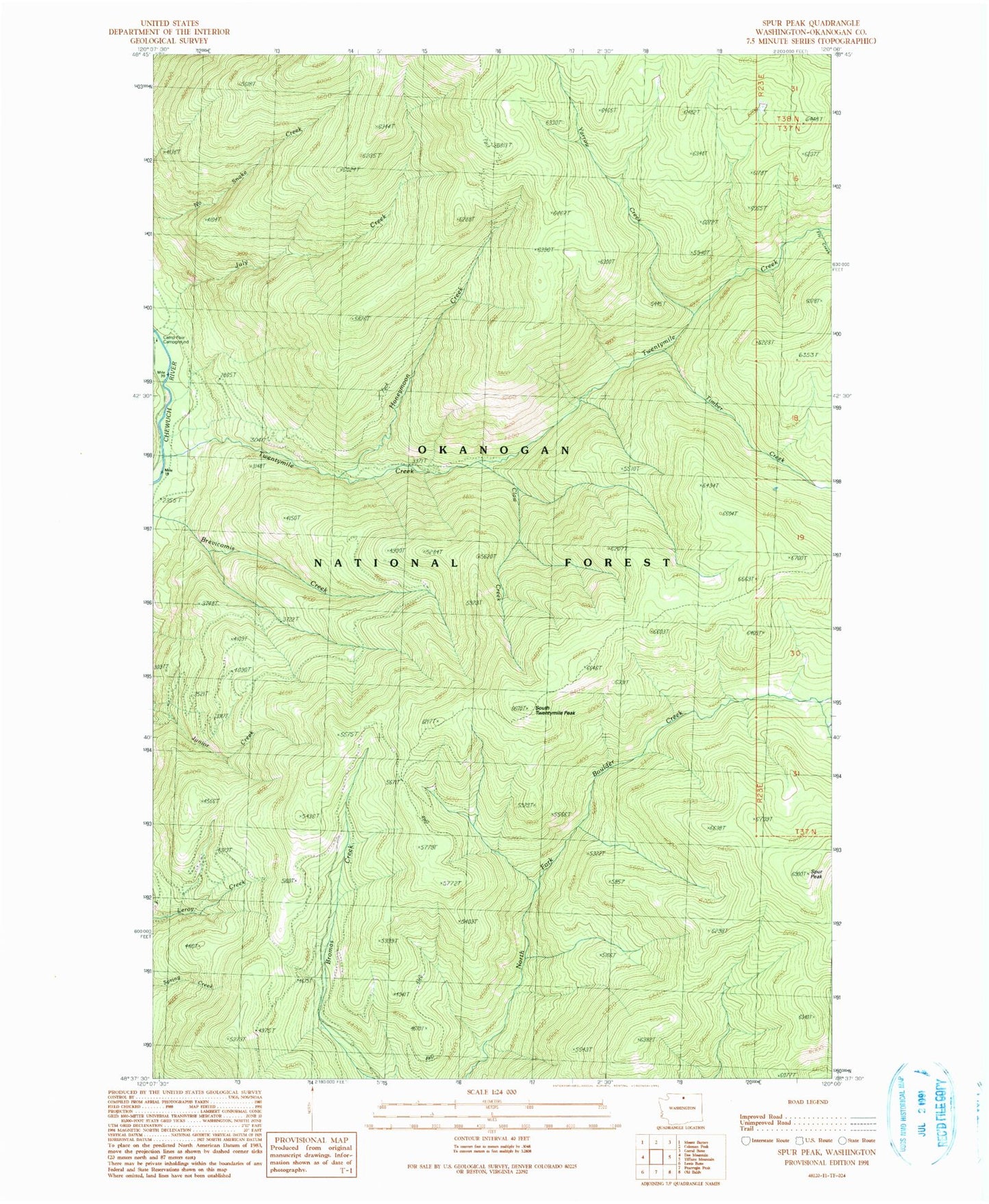Classic USGS Spur Peak Washington 7.5'x7.5' Topo Map Image