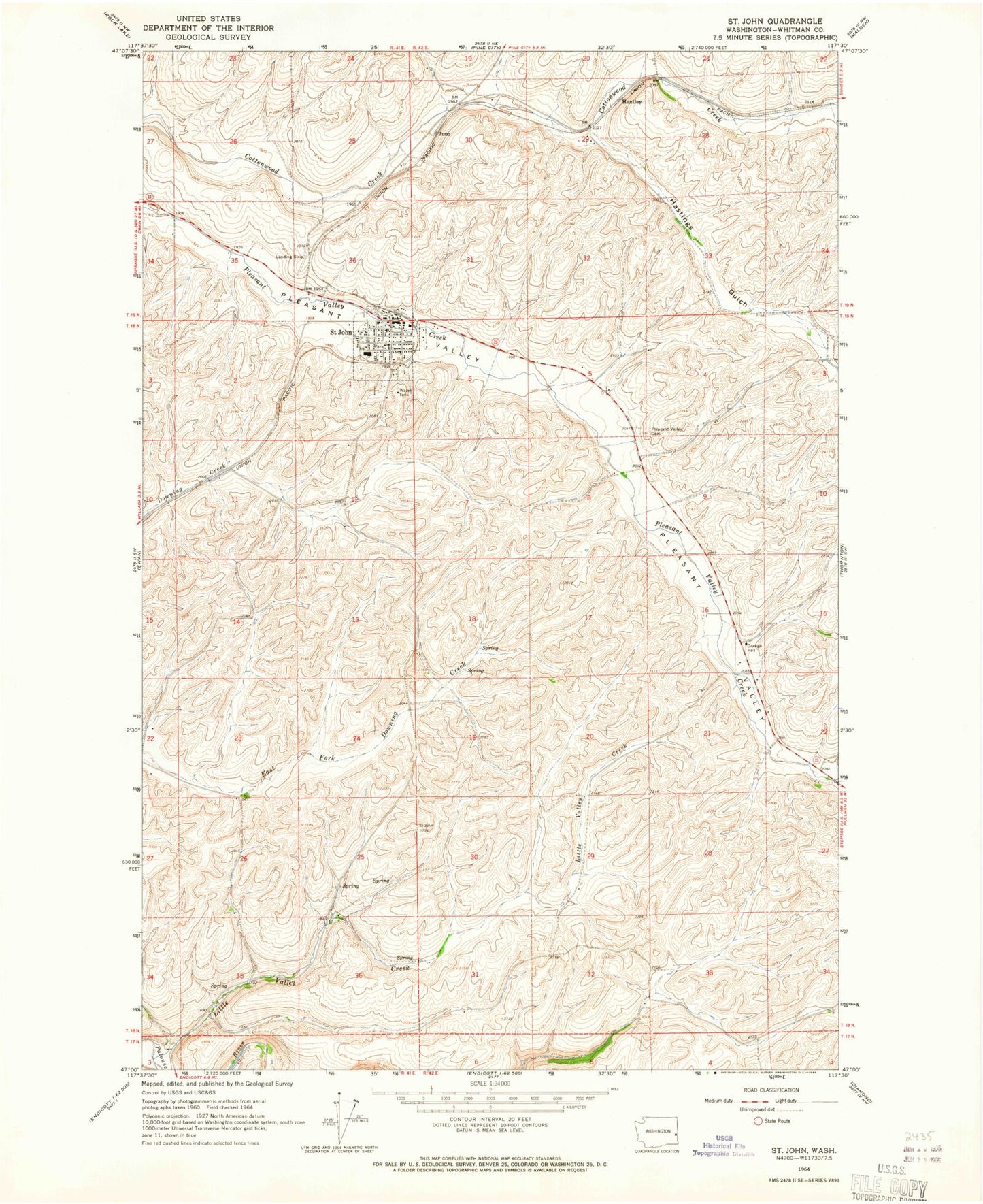 Classic USGS Saint John Washington 7.5'x7.5' Topo Map Image